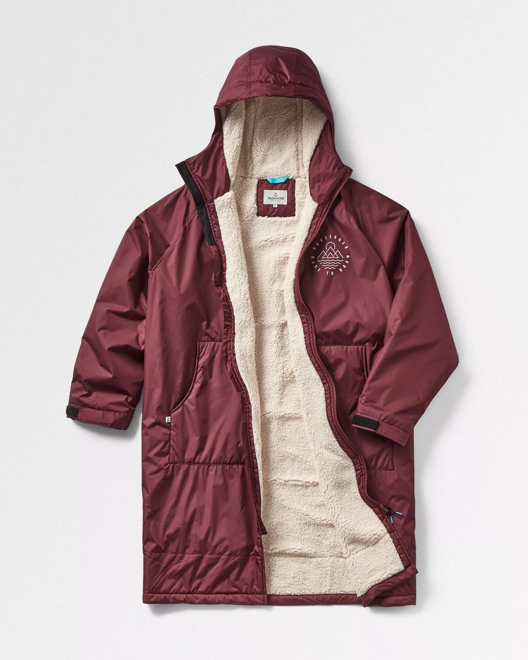 Escapism Recycled Sherpa Lined Changing Robe - Windsor Wine - Flatlay