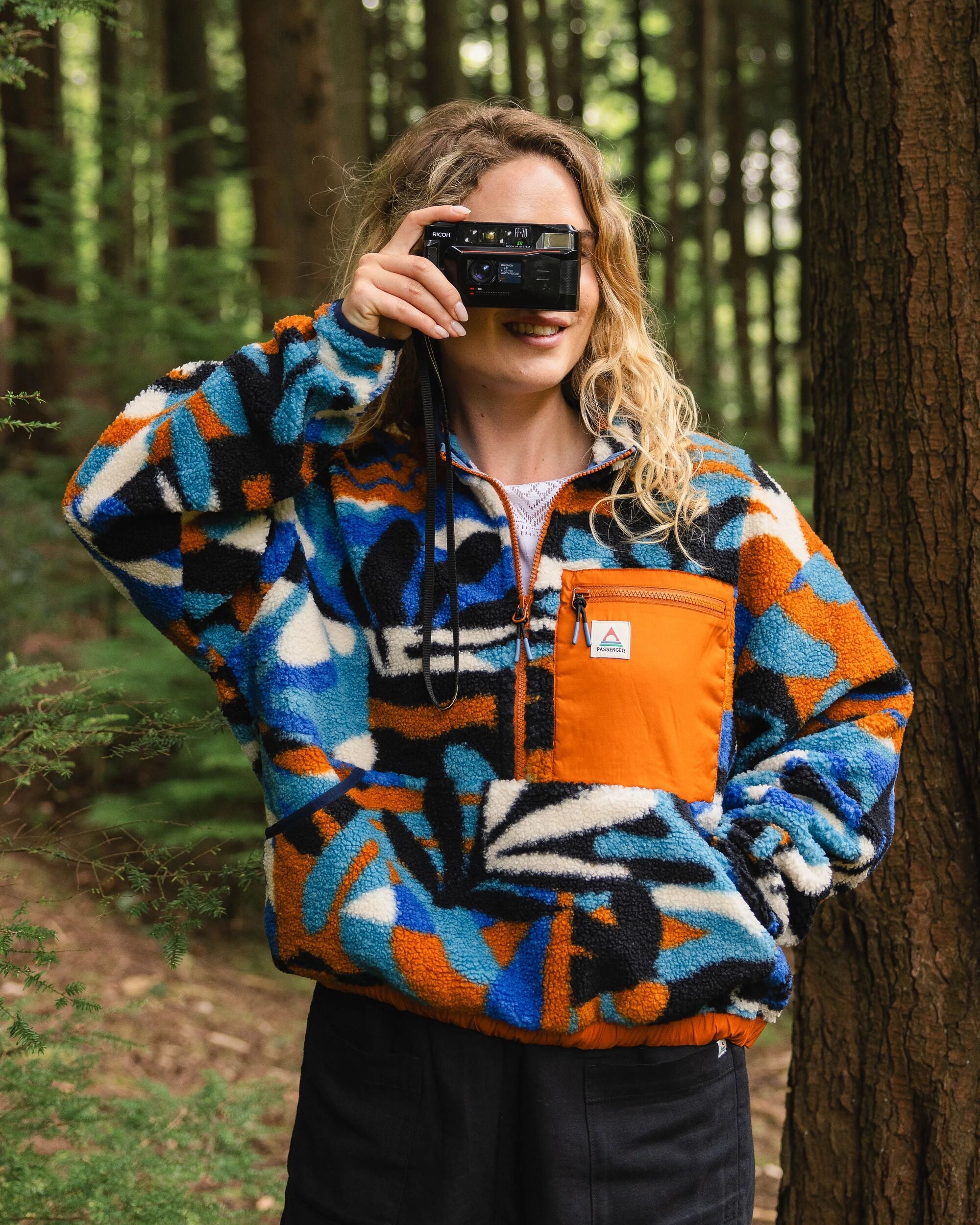 Ravi Recycled Sherpa Fleece - Mountain Foliage Blue - Lifestyle