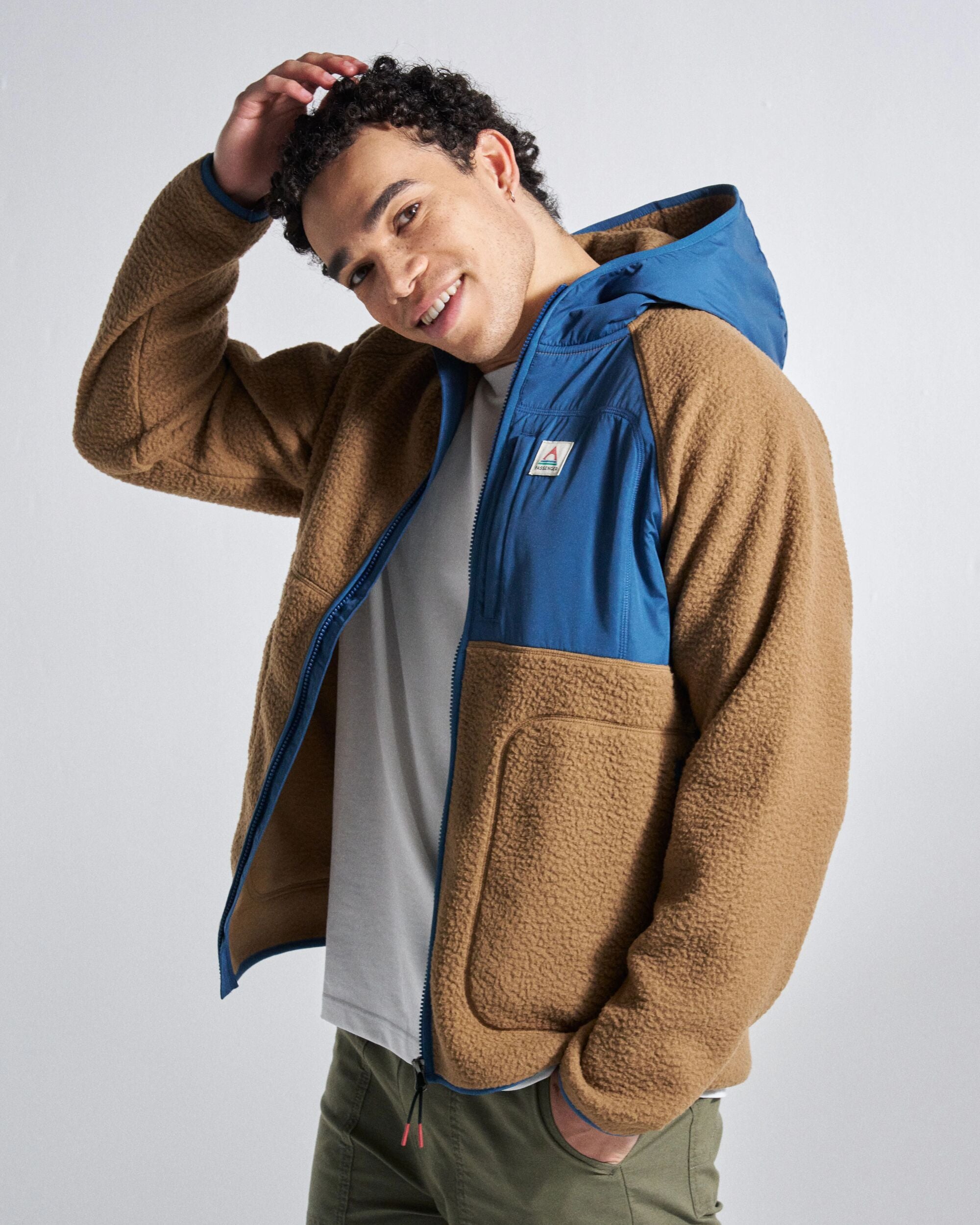 Ventura Full Zip Sherpa Fleece - Caramel Brown - Studio Model