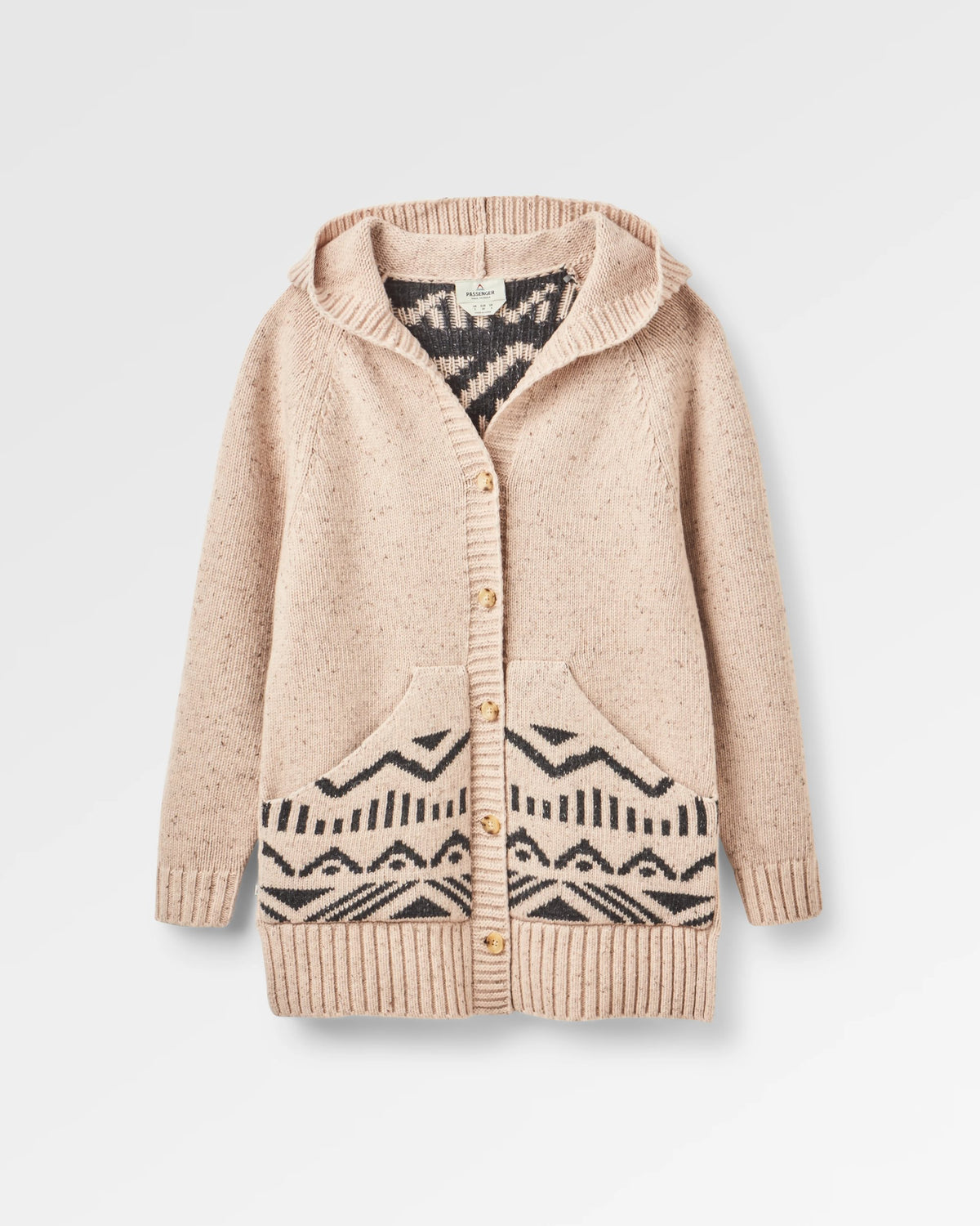 Snoozle Recycled Knitted Hooded Cardigan - Oatmeal - Flatlay