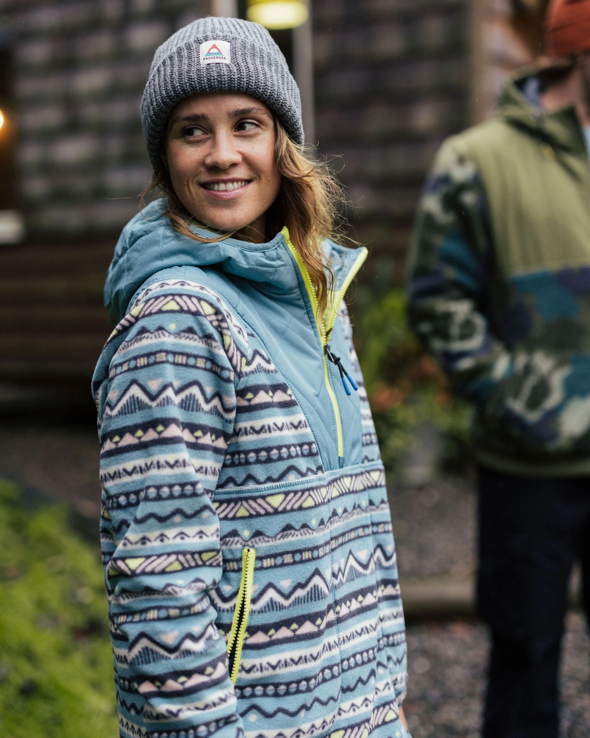 Juana Recycled Polar Hooded Fleece - Mountain Geo Arctic - Lifestyle