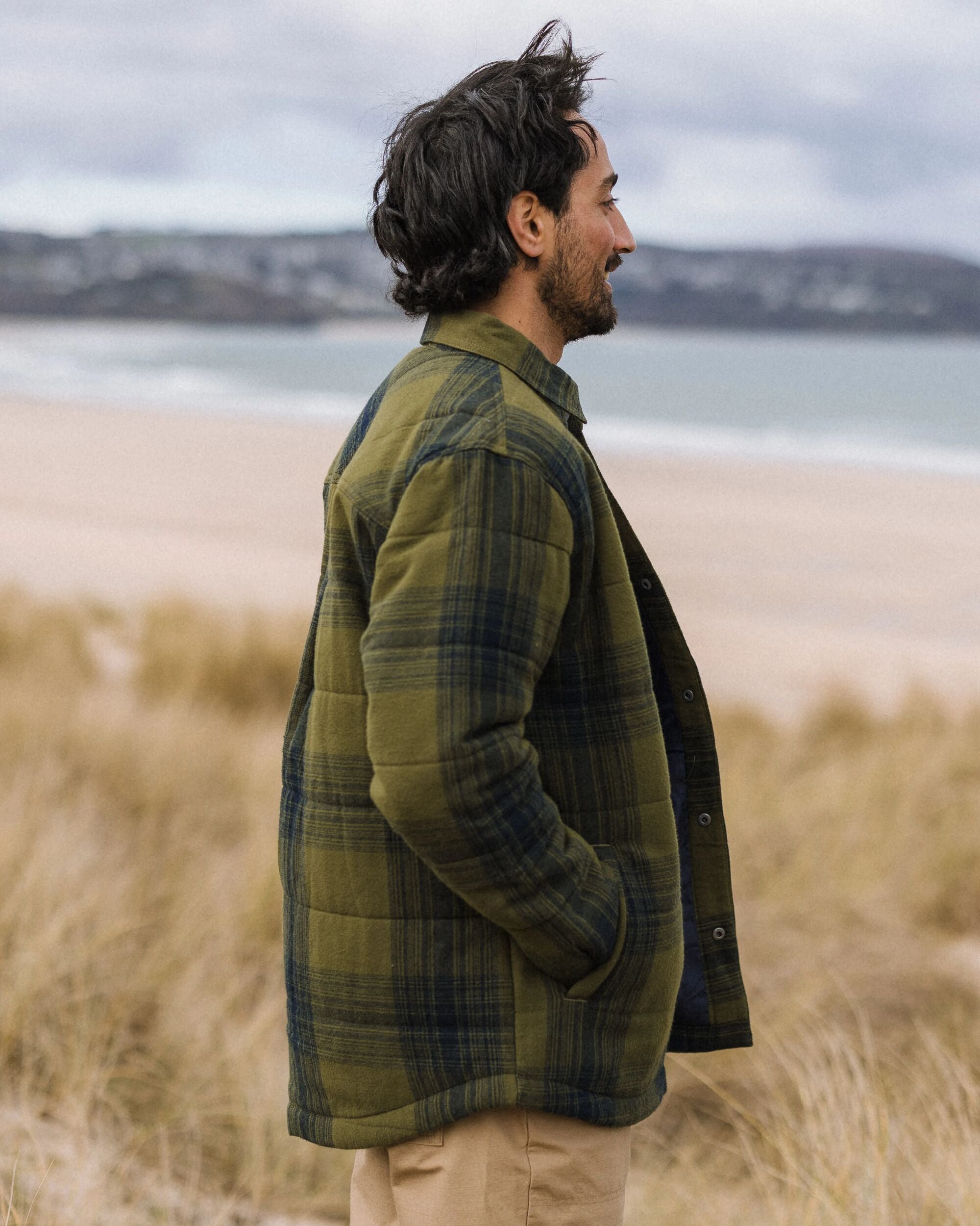 Taranaki Quilted Overshirt - Navy/Khaki Check - Lifestyle