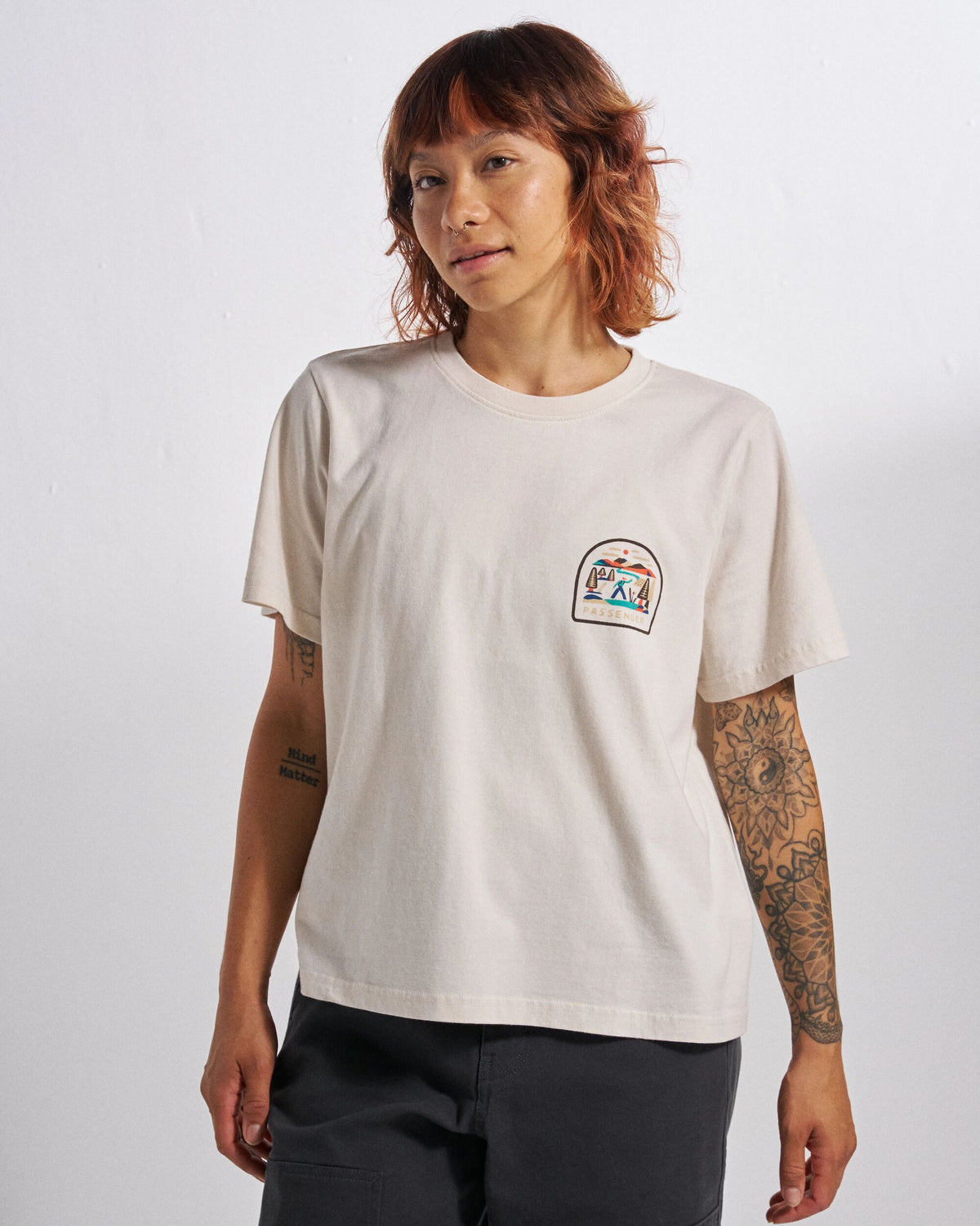 Lost Patch Women's Cotton T-Shirt - White Sand - Studio Model