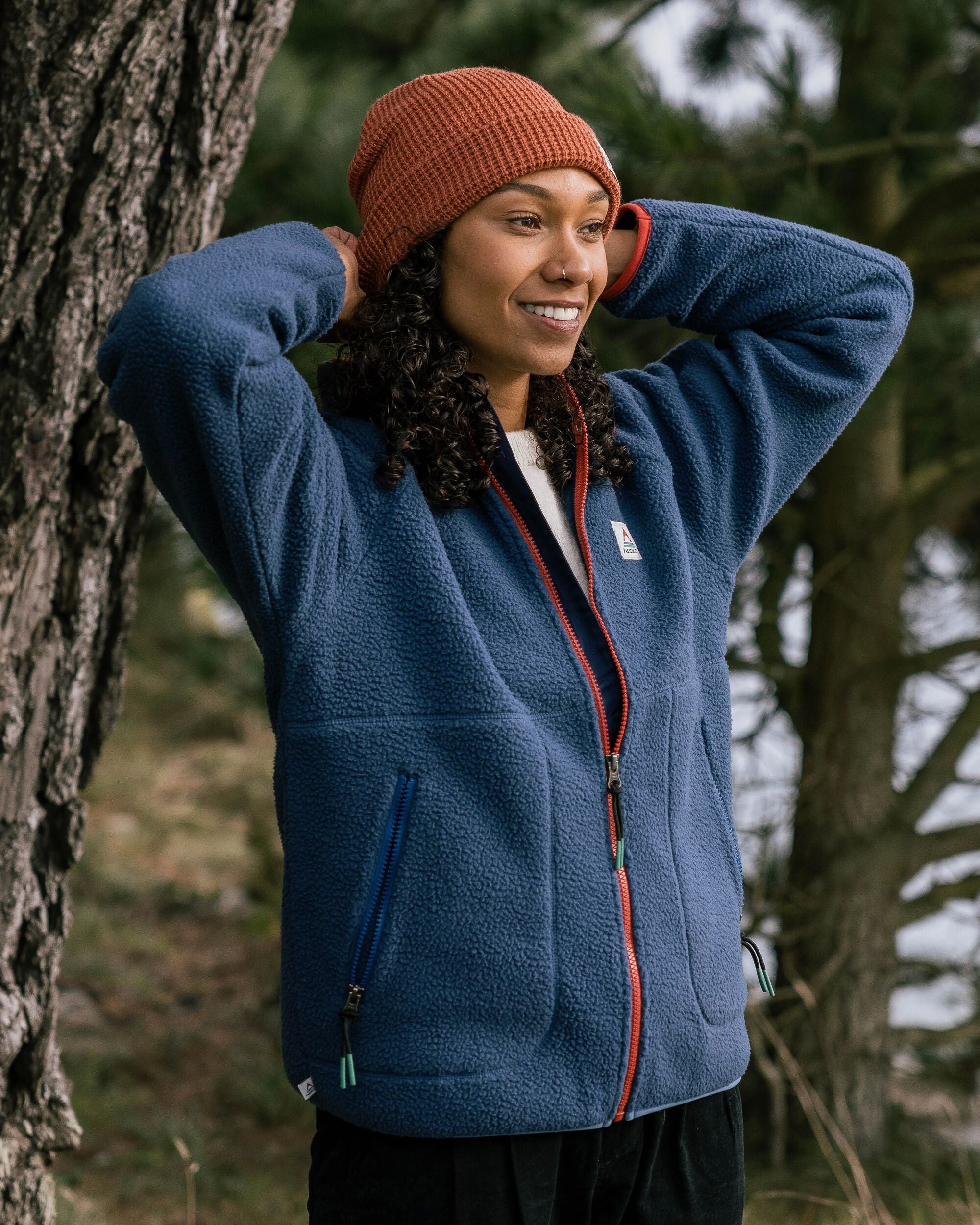 Fairbanks Full Zip Recycled Sherpa Fleece - Dark Denim - Lifestyle