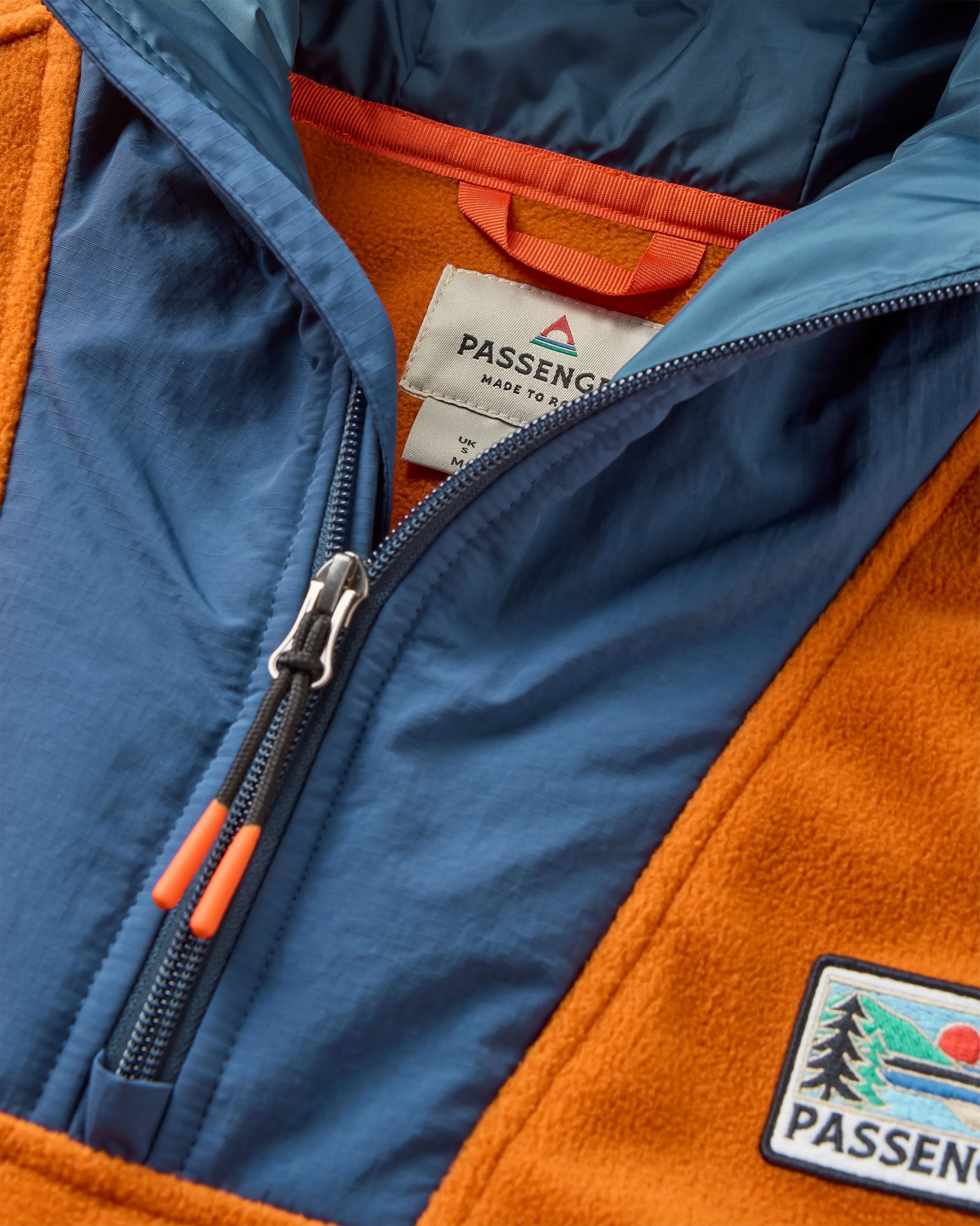 Alexander Recycled Hooded Polar Fleece - Dark Denim/Sunset Orange - Flatlay