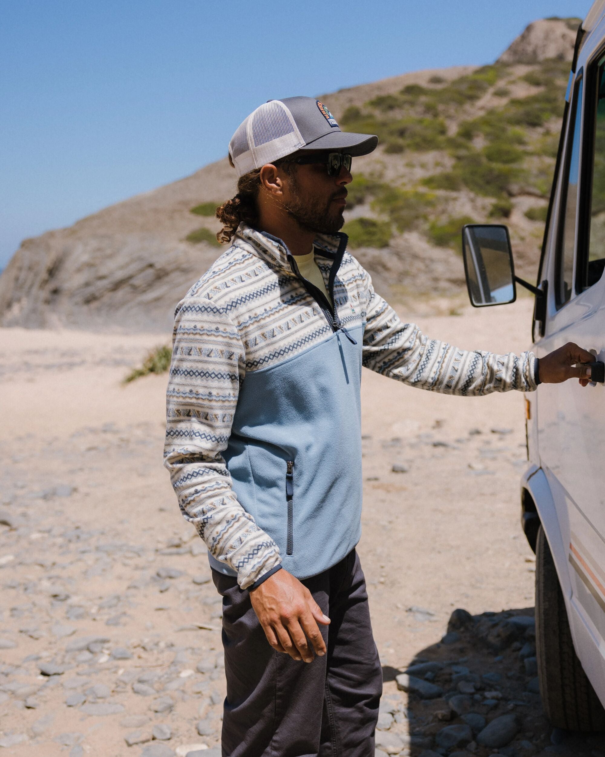 Set Off Recycled Polar 1/4 Zip Fleece - Geo Stripe Birch - Lifestyle