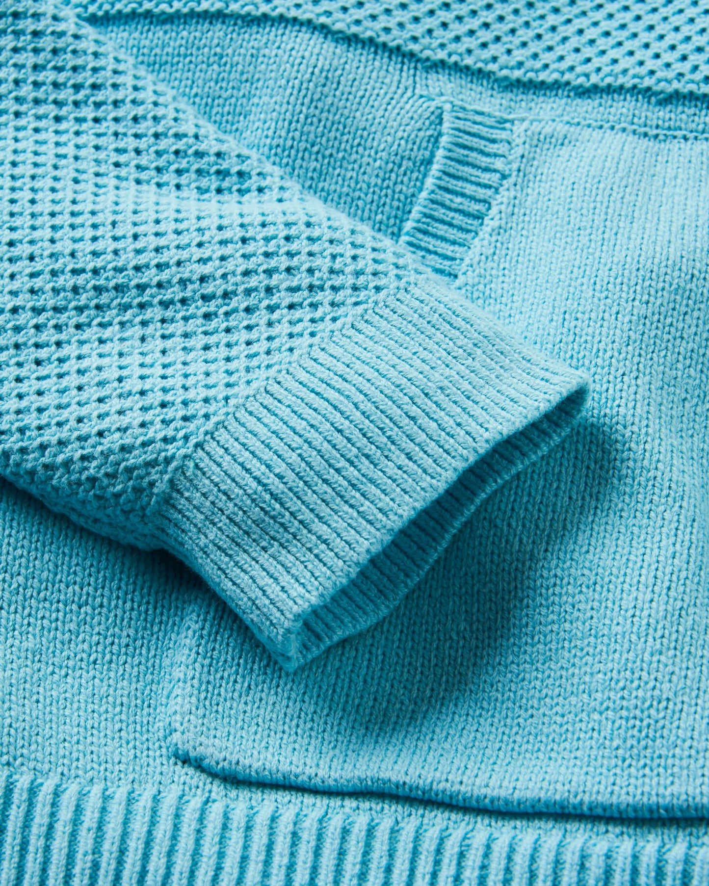 Cove Organic Cotton Knitted Hoodie - Retro Blue - Flatlay