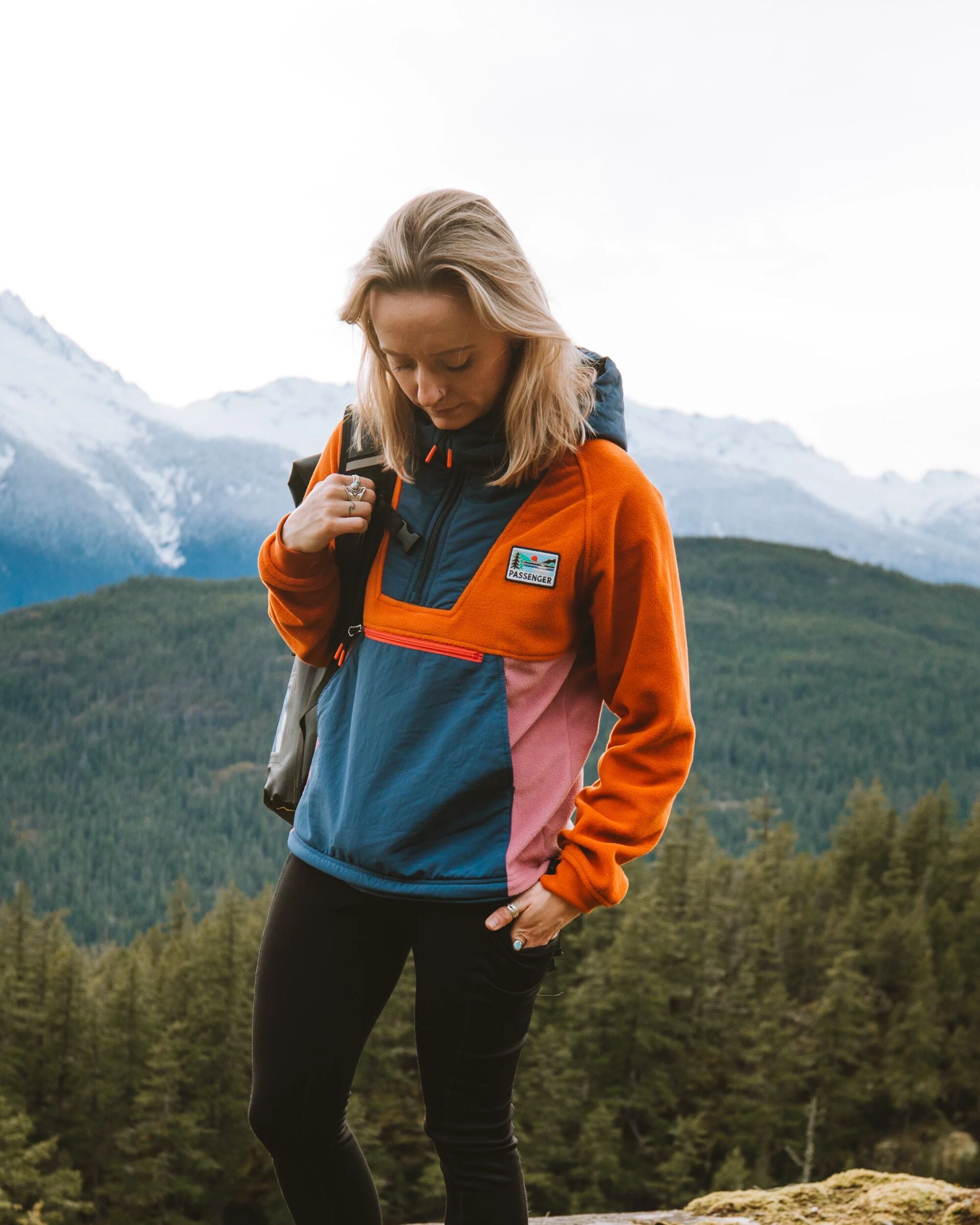 Alexander Recycled Hooded Polar Fleece - Dark Denim/Sunset Orange - Lifestyle