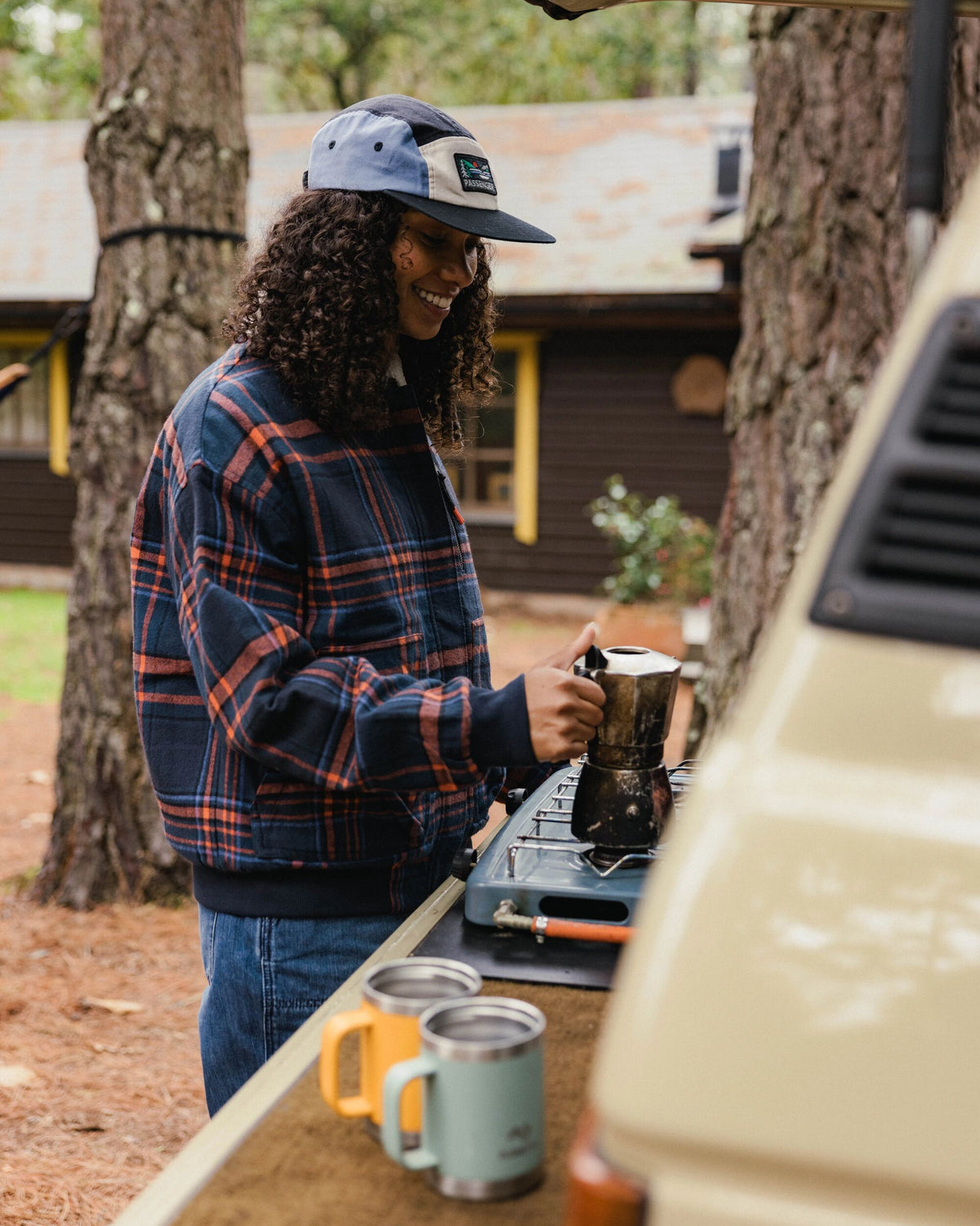 On The Go Insulated Bomber Jacket - Rich Navy/Ember Orange Check - Lifestyle