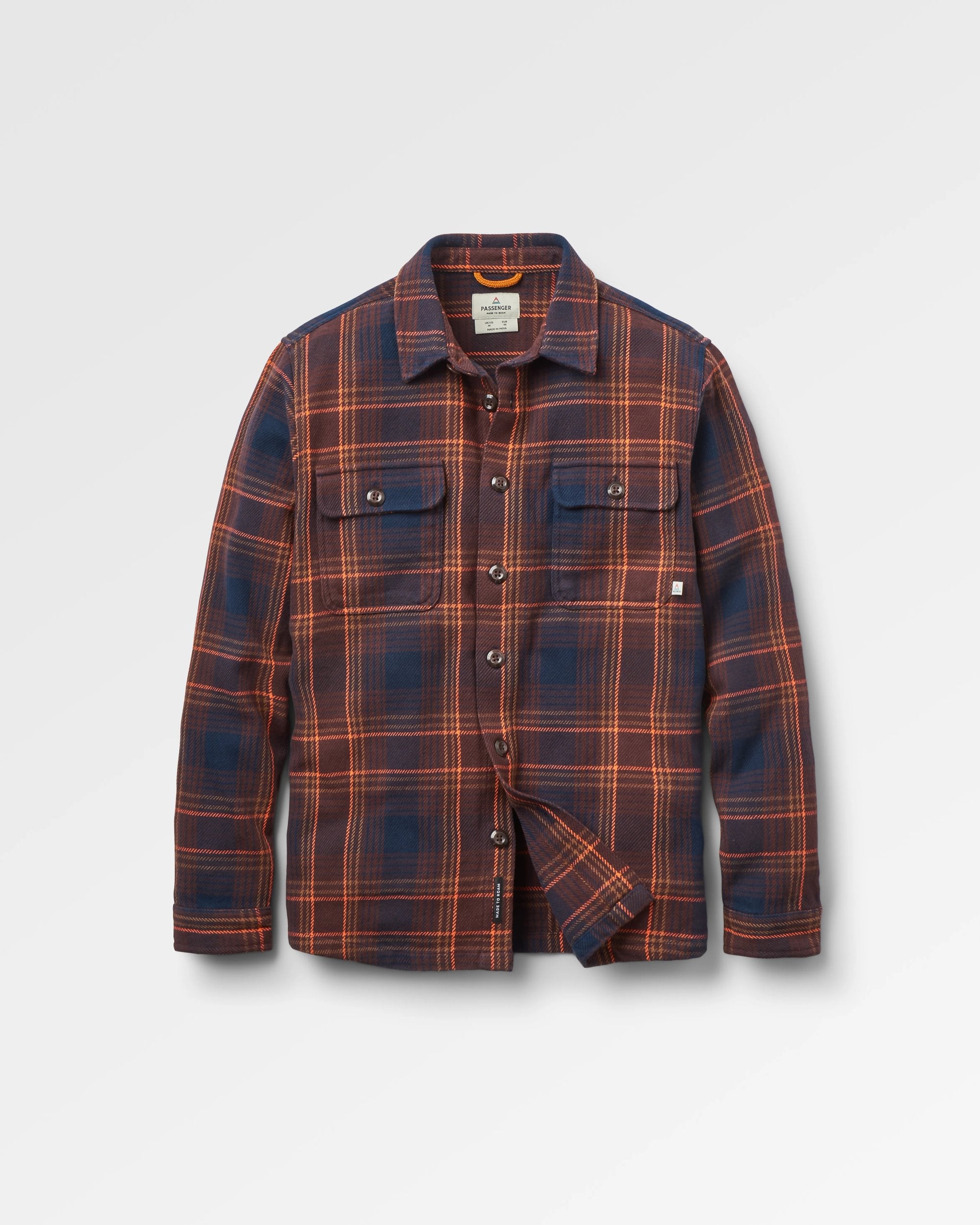 Island Twill Shirt - Rich Navy/Espresso Check - Flatlay