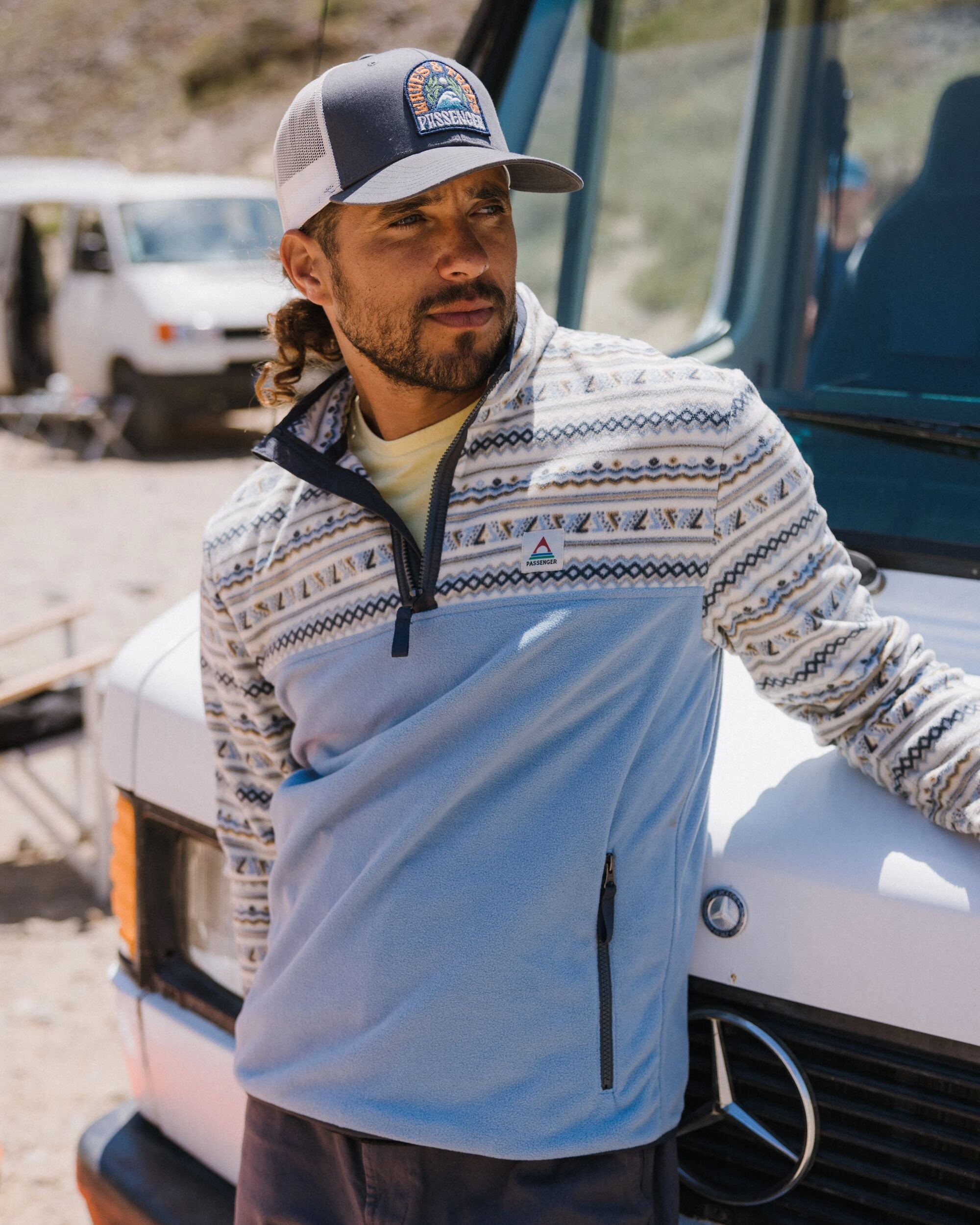 Set Off Recycled Polar 1/4 Zip Fleece - Geo Stripe Birch - Lifestyle