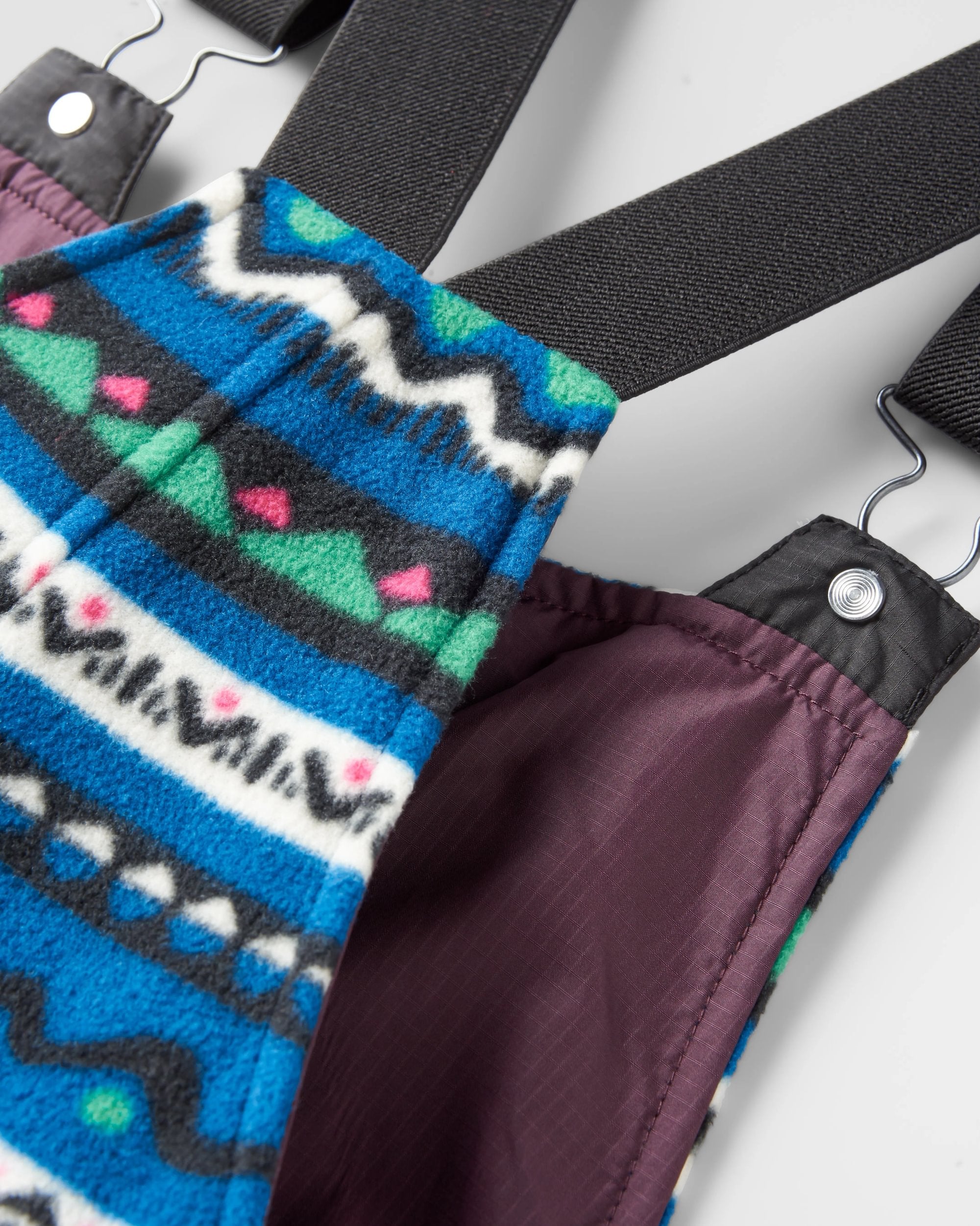 Ace Recycled Polar Fleece Dungarees - Mountain Geo Tidal Blue - Flatlay