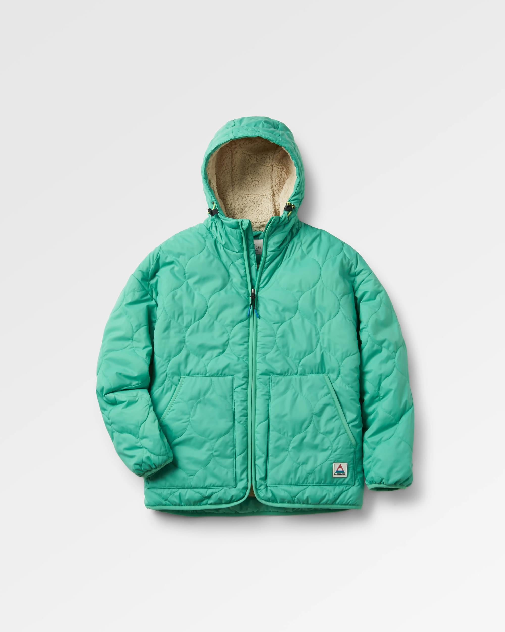 Earthy Recycled Sherpa Lined Insulated Jacket - Green Spruce - Flatlay