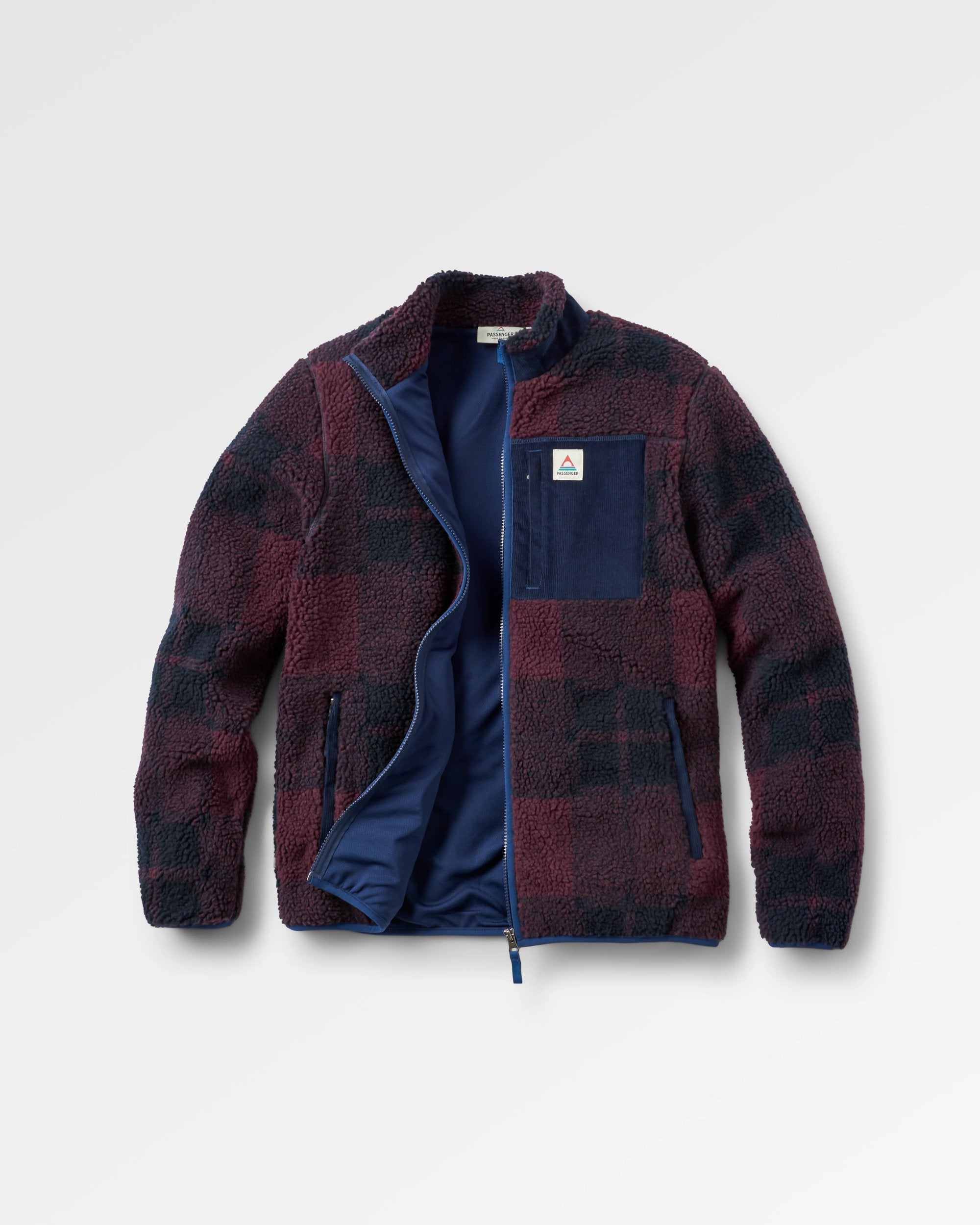 Trekker Recycled Deep-Pile Sherpa Fleece - Deep Plum/Deep Navy Check - Flatlay