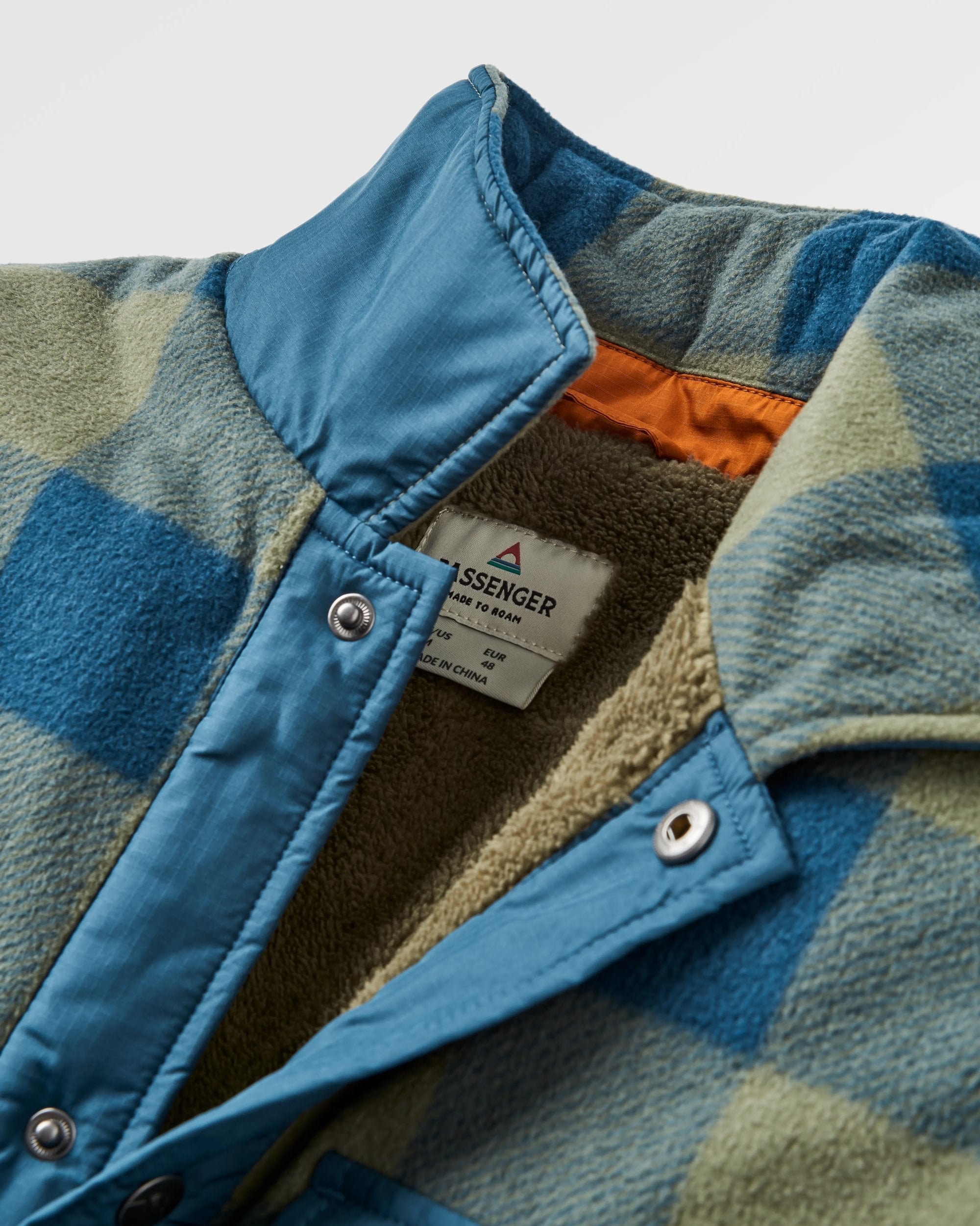 Firelight Sherpa Lined Overshirt - Dusty Olive/Dark Denim Check - Flatlay