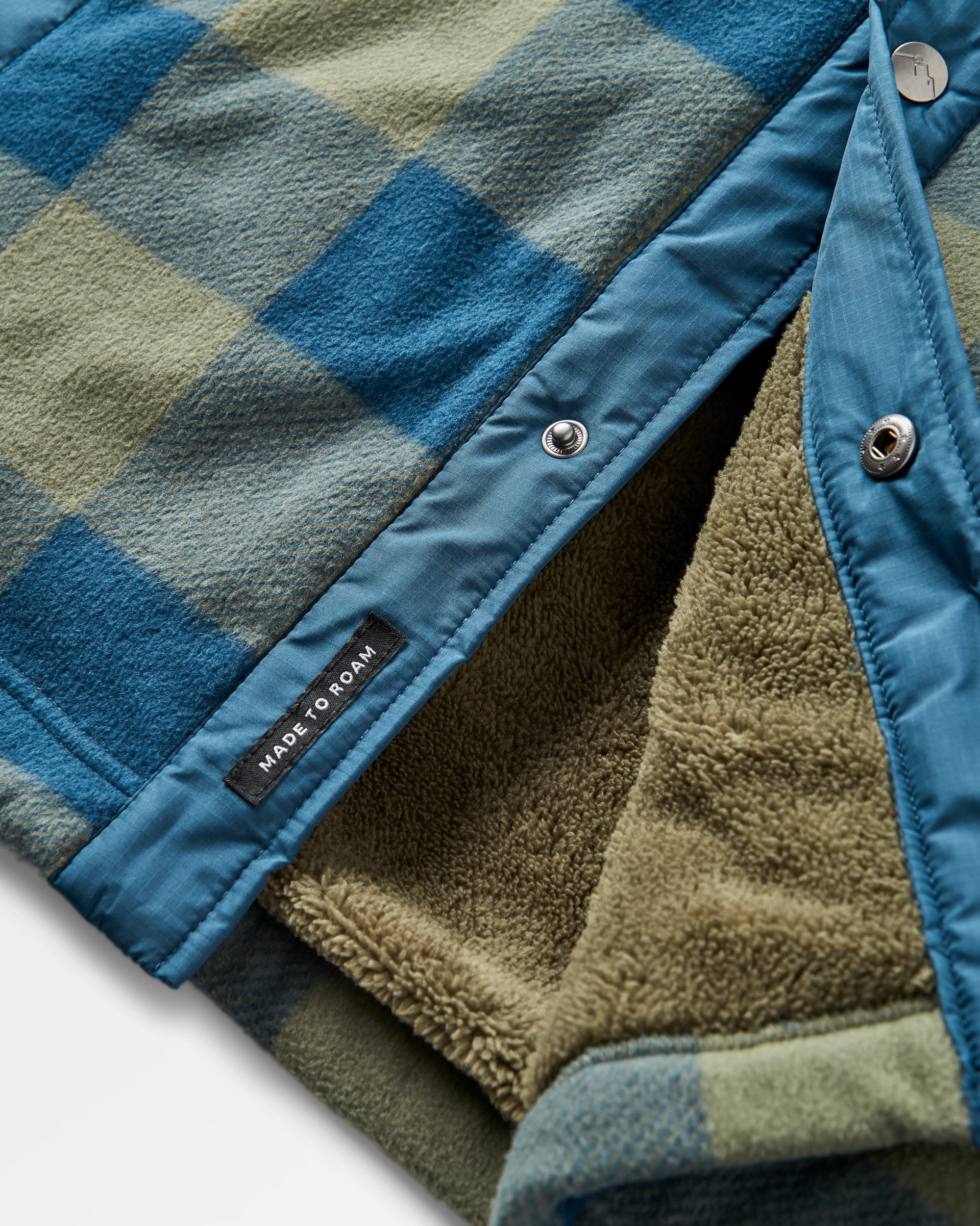 Firelight Sherpa Lined Overshirt - Dusty Olive/Dark Denim Check - Flatlay