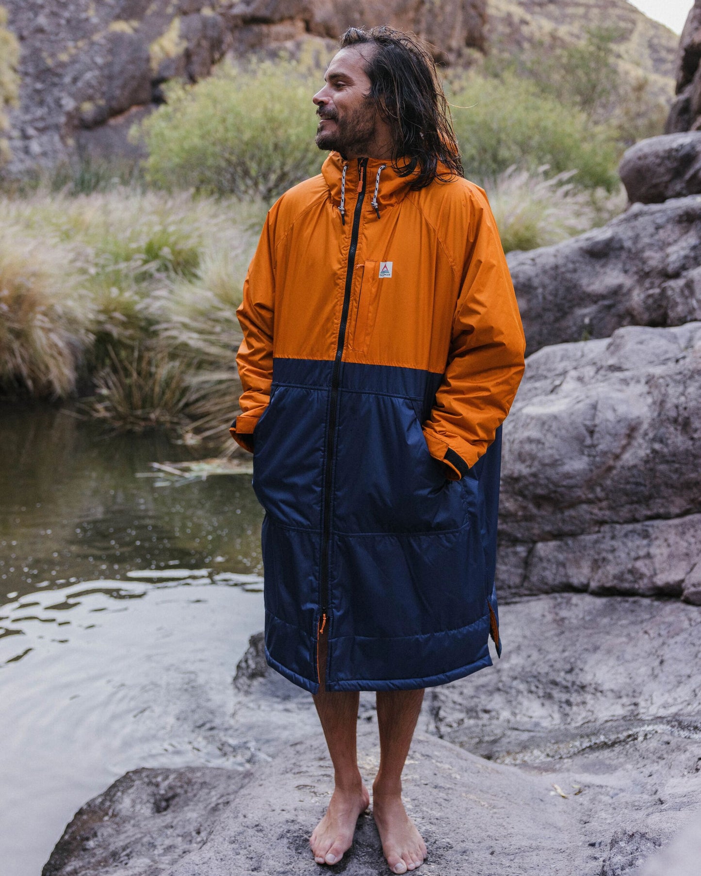 Waves Recycled Sherpa Lined Changing Robe - Sunrise Orange/Rich Navy - Lifestyle