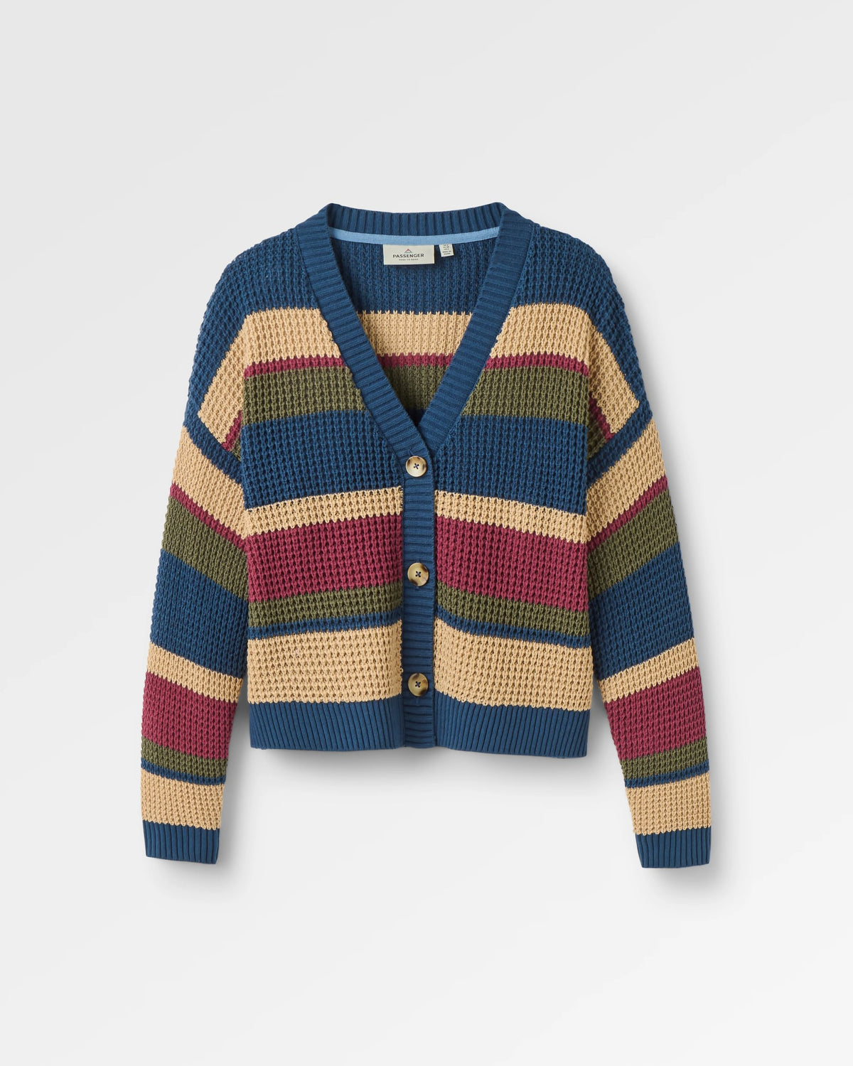 Reflection Open Knit Stripey Cardigan - Dusty Olive Multi Stripe - Flatlay