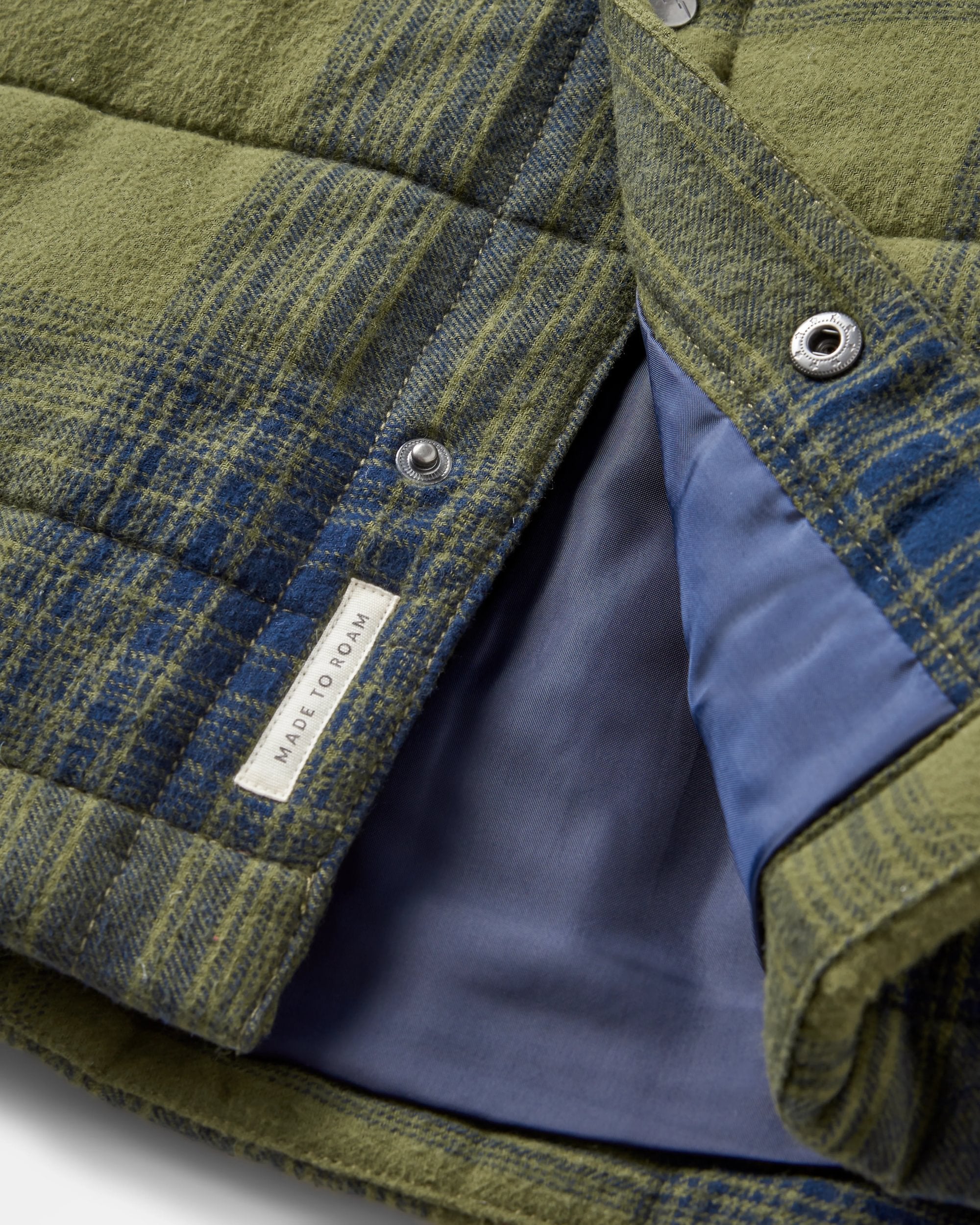 Taranaki Quilted Overshirt - Navy/Khaki Check - Flatlay