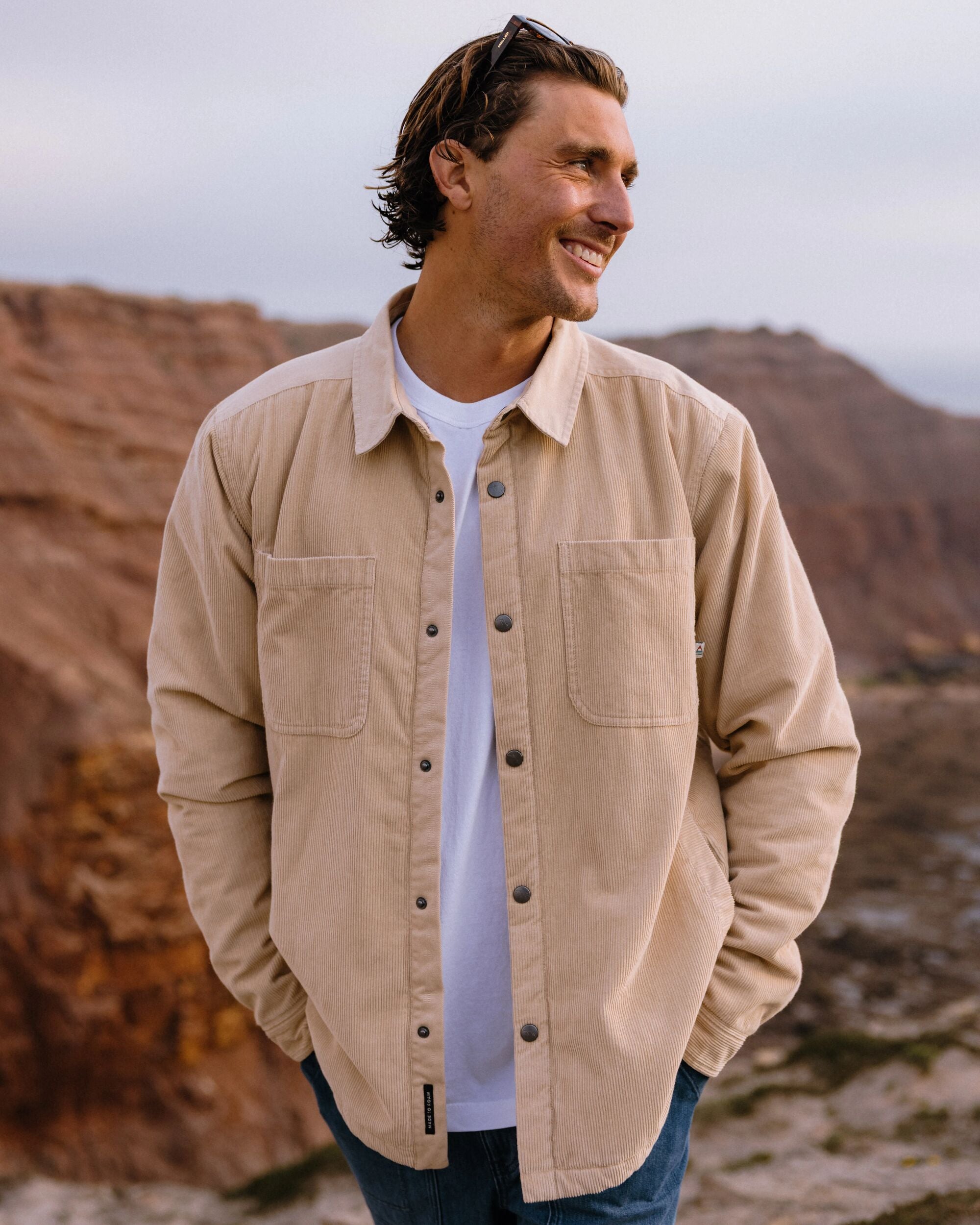 Kodiak Sherpa Lined Cord Overshirt - Stone - Lifestyle