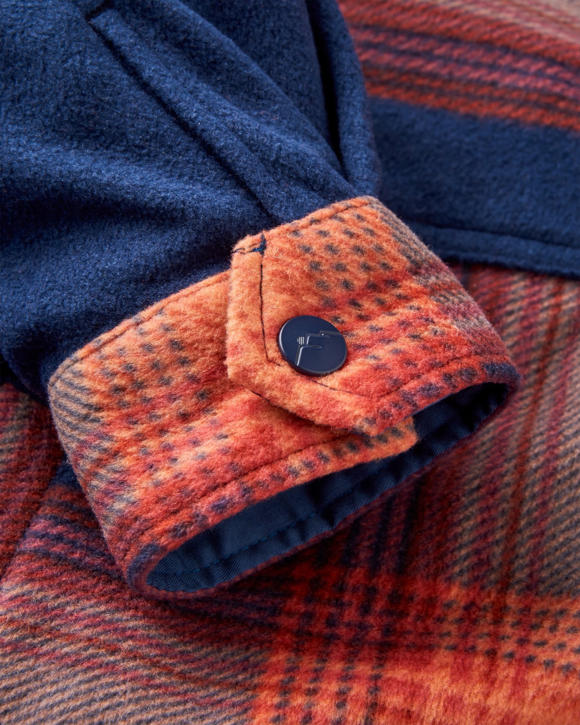 East Recycled Polar Fleece Shirt - Rich Navy/ Red Ochre Check - Flatlay