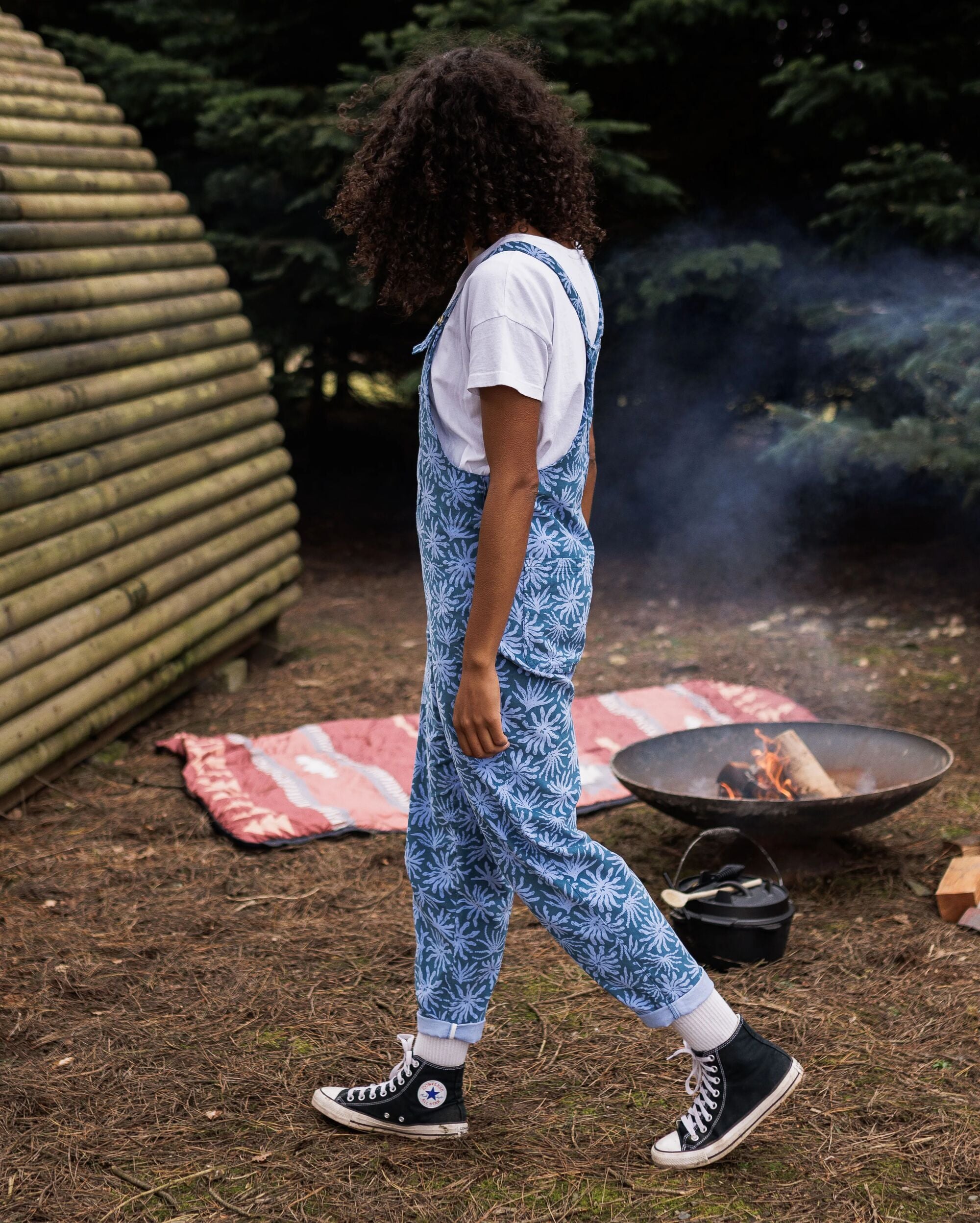 Meadows Organic Cotton Cord Dungarees - Seaweed Blue Steel - Lifestyle