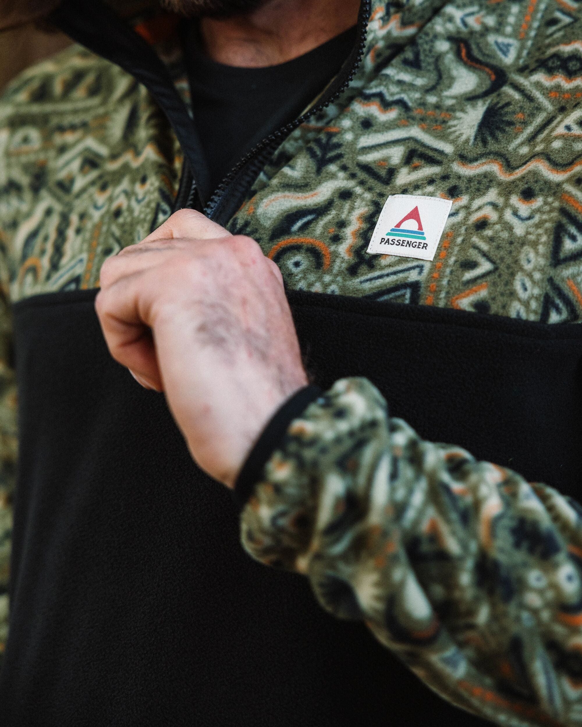 Set Off Recycled Polar 1/4 Zip Fleece - Elemental Geo Khaki - Lifestyle