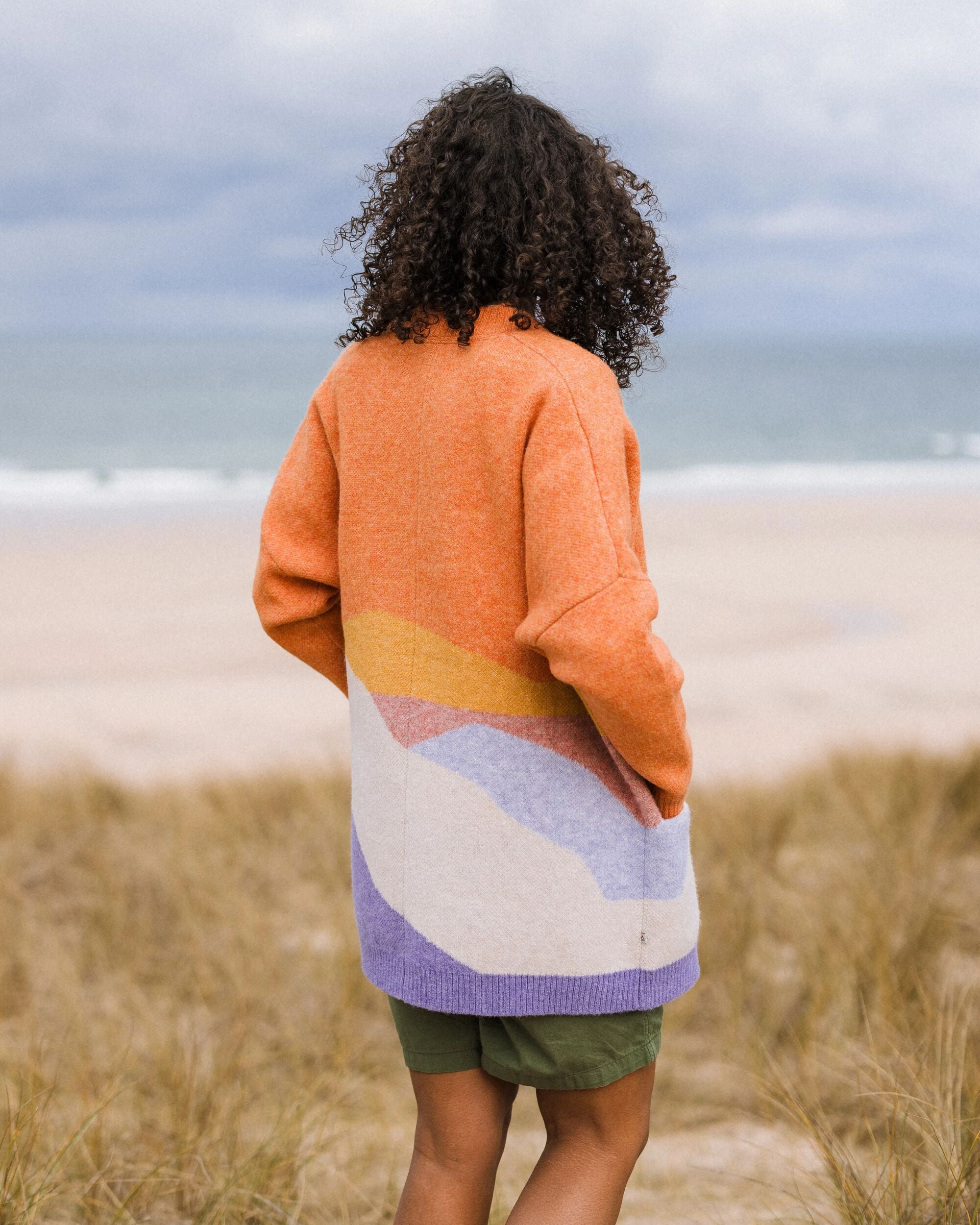 Scenic Recycled Long Knitted Cardigan - Scenic Sunrise Orange - Lifestyle
