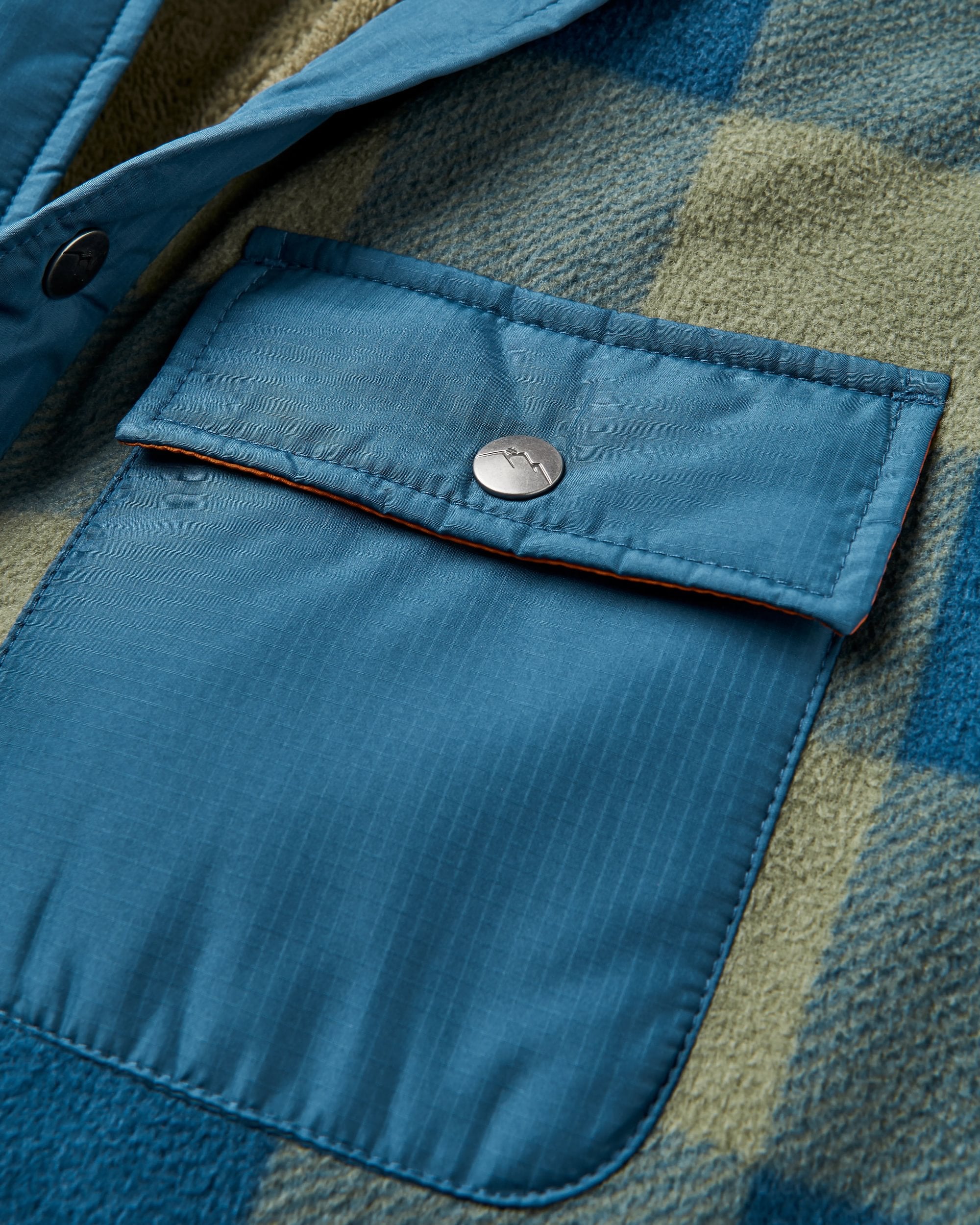 Firelight Sherpa Lined Overshirt - Dusty Olive/Dark Denim Check - Flatlay