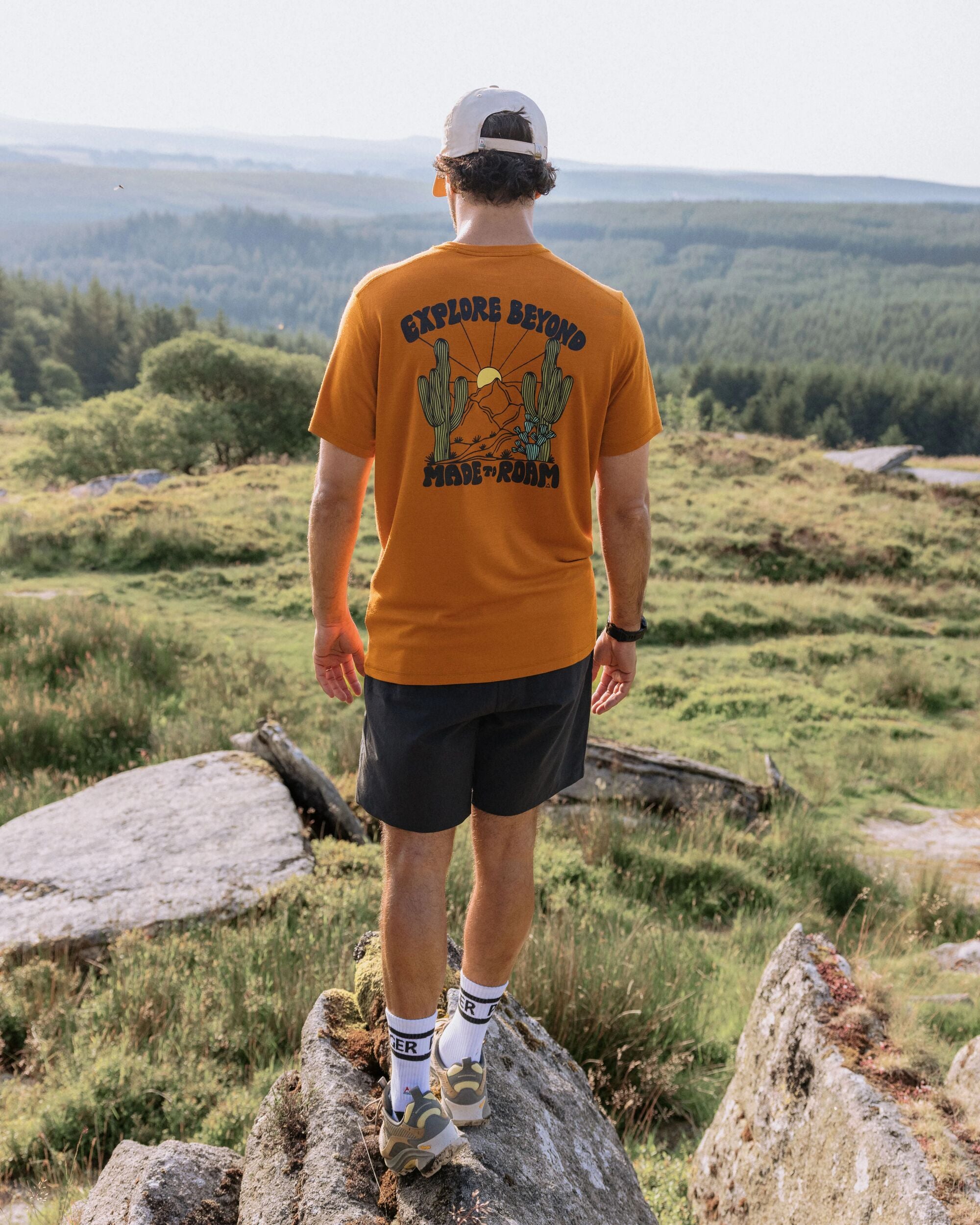 Camp Lost Lightweight Merino Blend T-Shirt - Retro Orange - Lifestyle