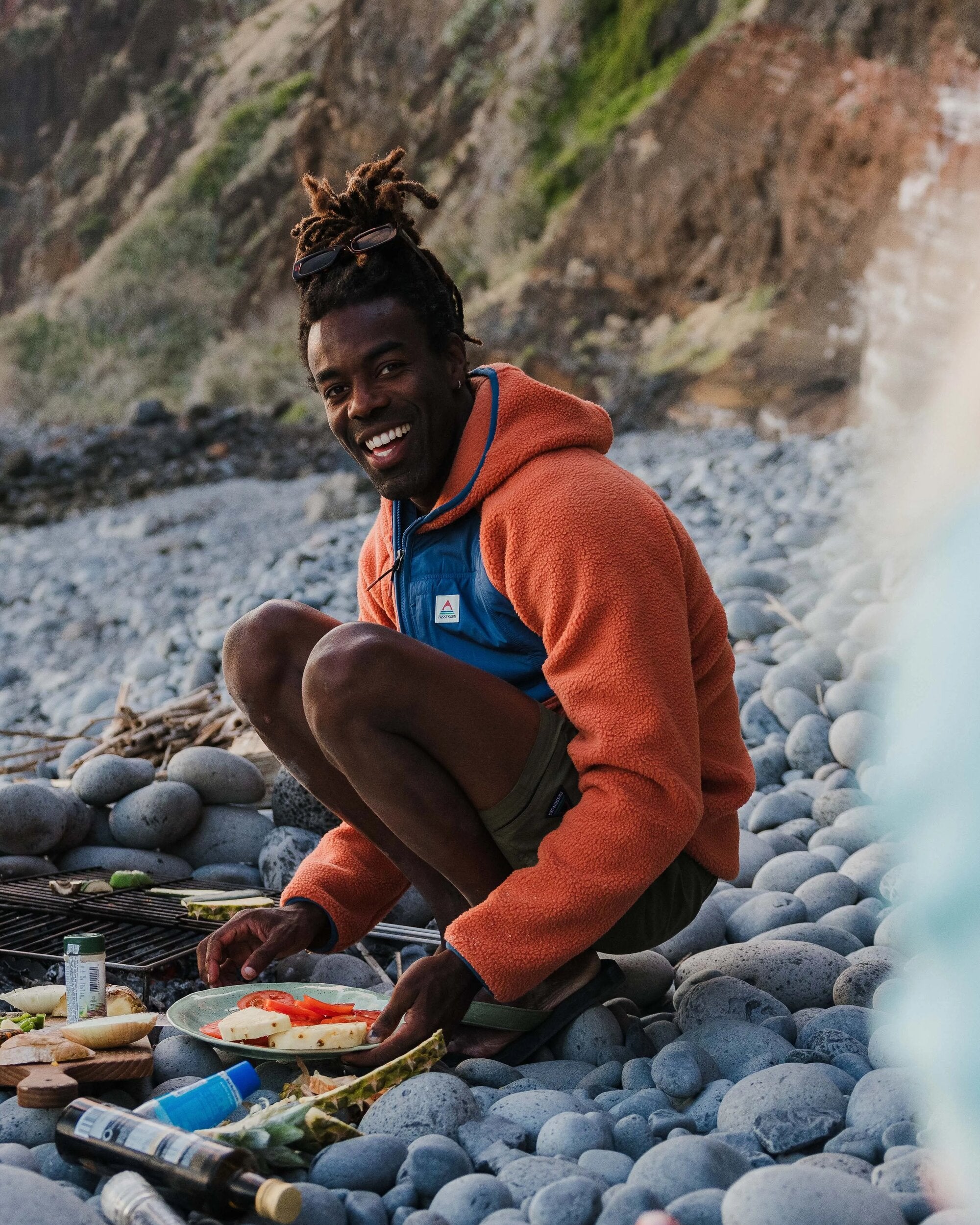 Ventura 1/2 Zip Recycled Sherpa Fleece - Baked Clay - Lifestyle