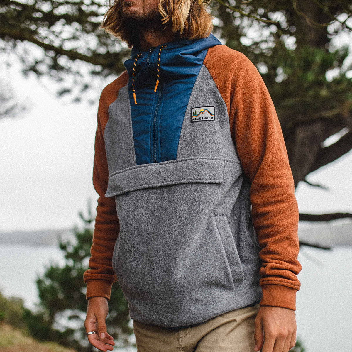 Woodland Hooded 1/2 Zip Recycled Polar Fleece - Grey Marl