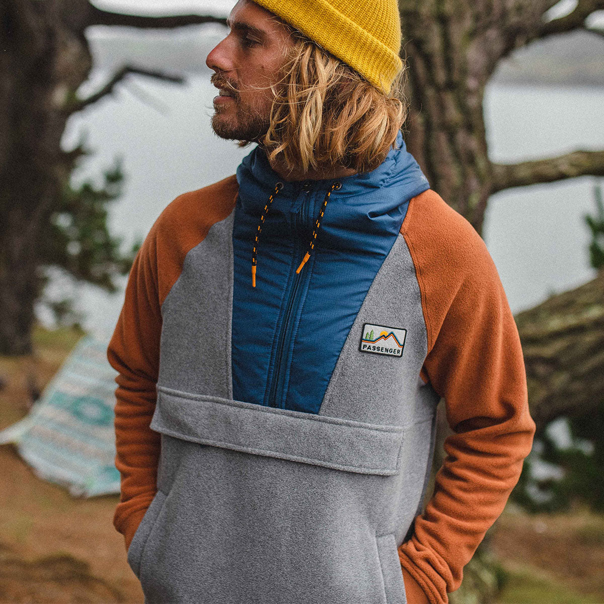 Woodland Hooded 1/2 Zip Recycled Polar Fleece - Grey Marl