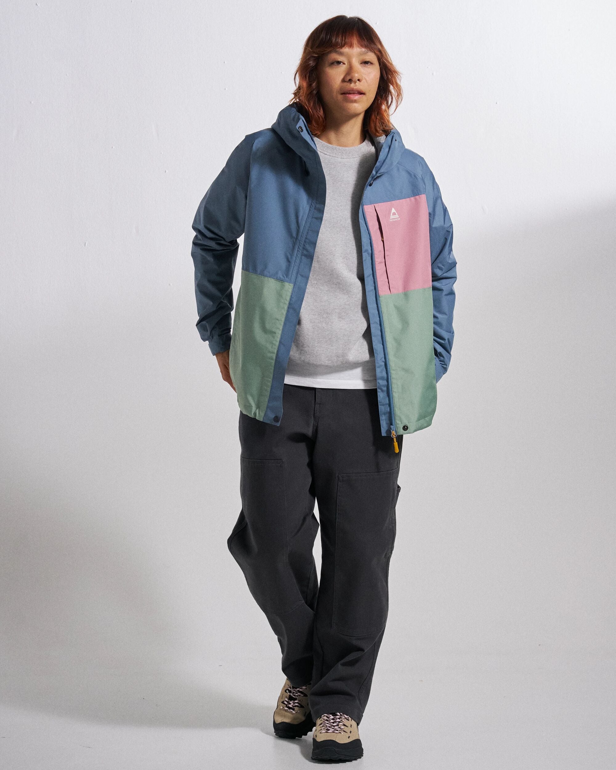 Trailscape Women's Waterproof Jacket - Stormy Blue/Pistachio - Studio Model