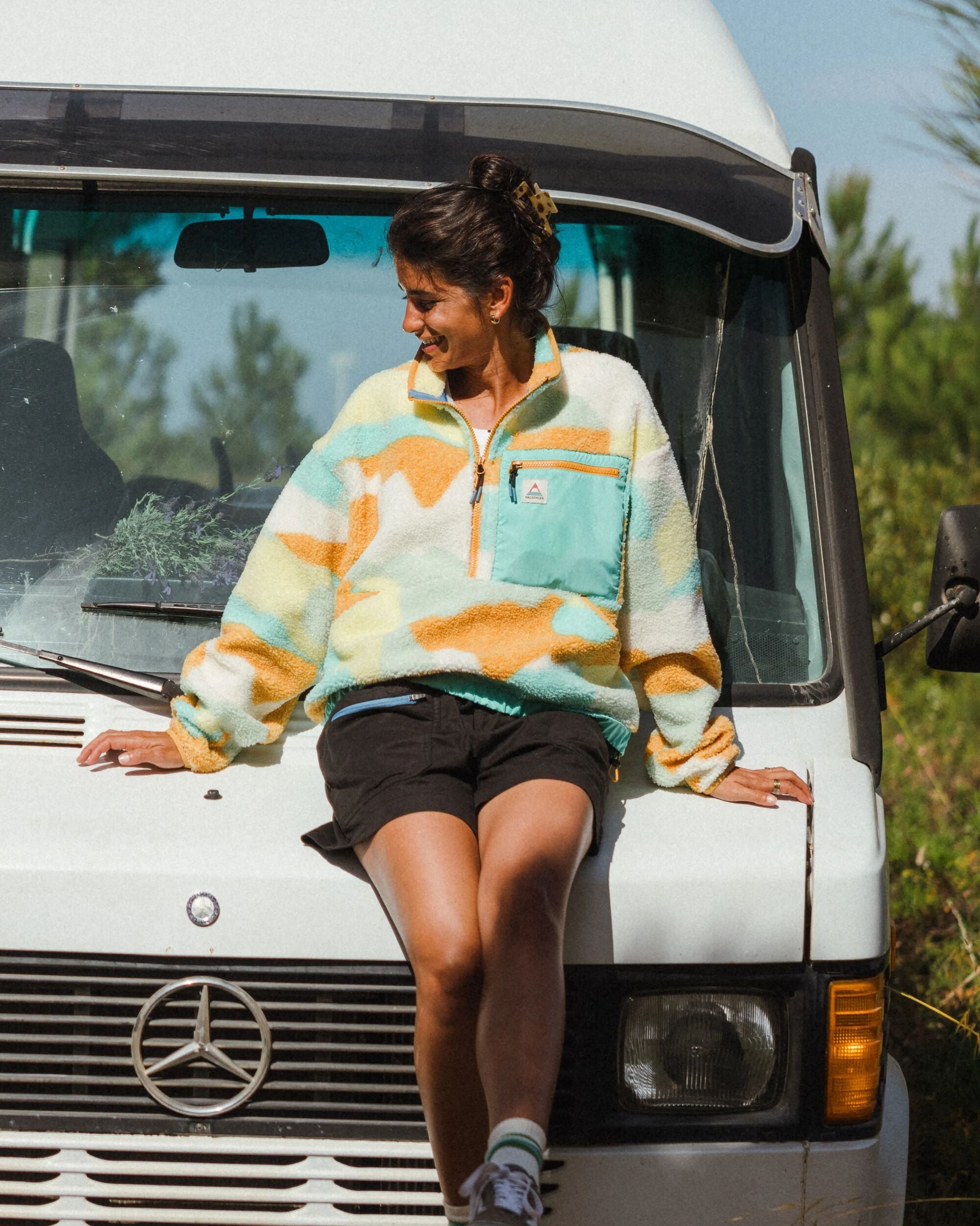 Ravi Recycled Sherpa Fleece - Vista Patchwork Yellow - Lifestyle