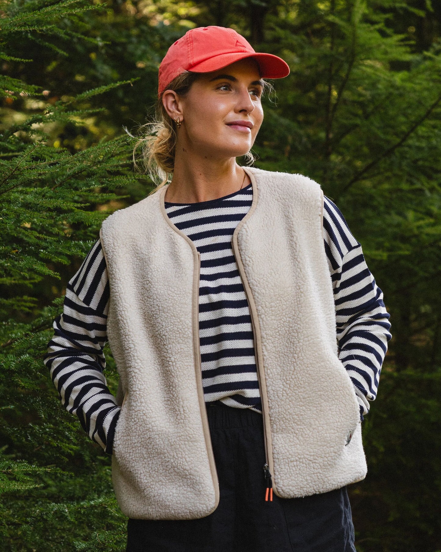 Tawny Collarless Deep-Pile Sherpa Gilet - Oat - Lifestyle