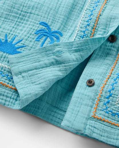 Waveney Short Sleeve Shirt - Retro Blue  - Flatlay