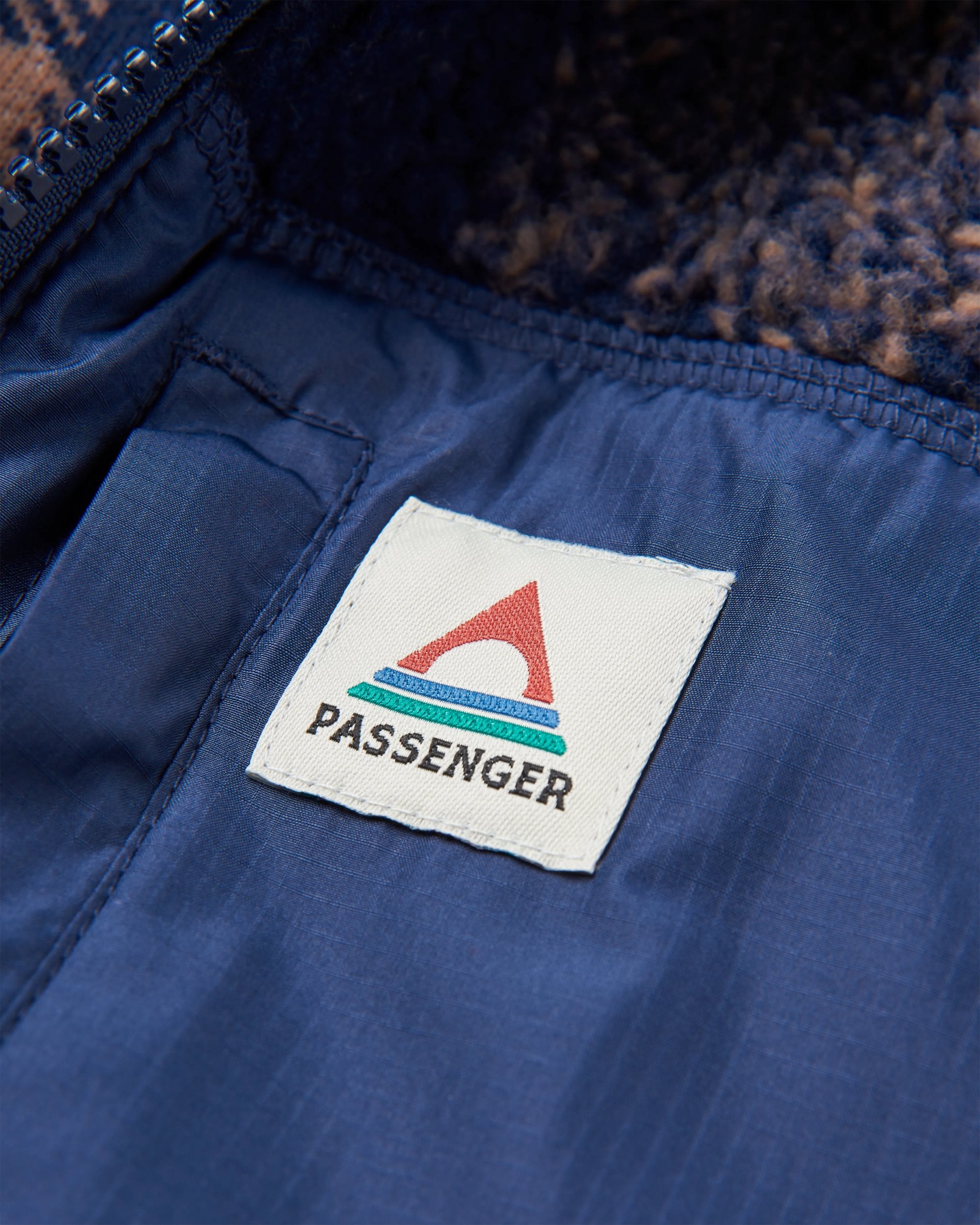 Offroad Recycled Sherpa 1/2 Zip Fleece - Toffee/Rich Navy Buffalo - Flatlay