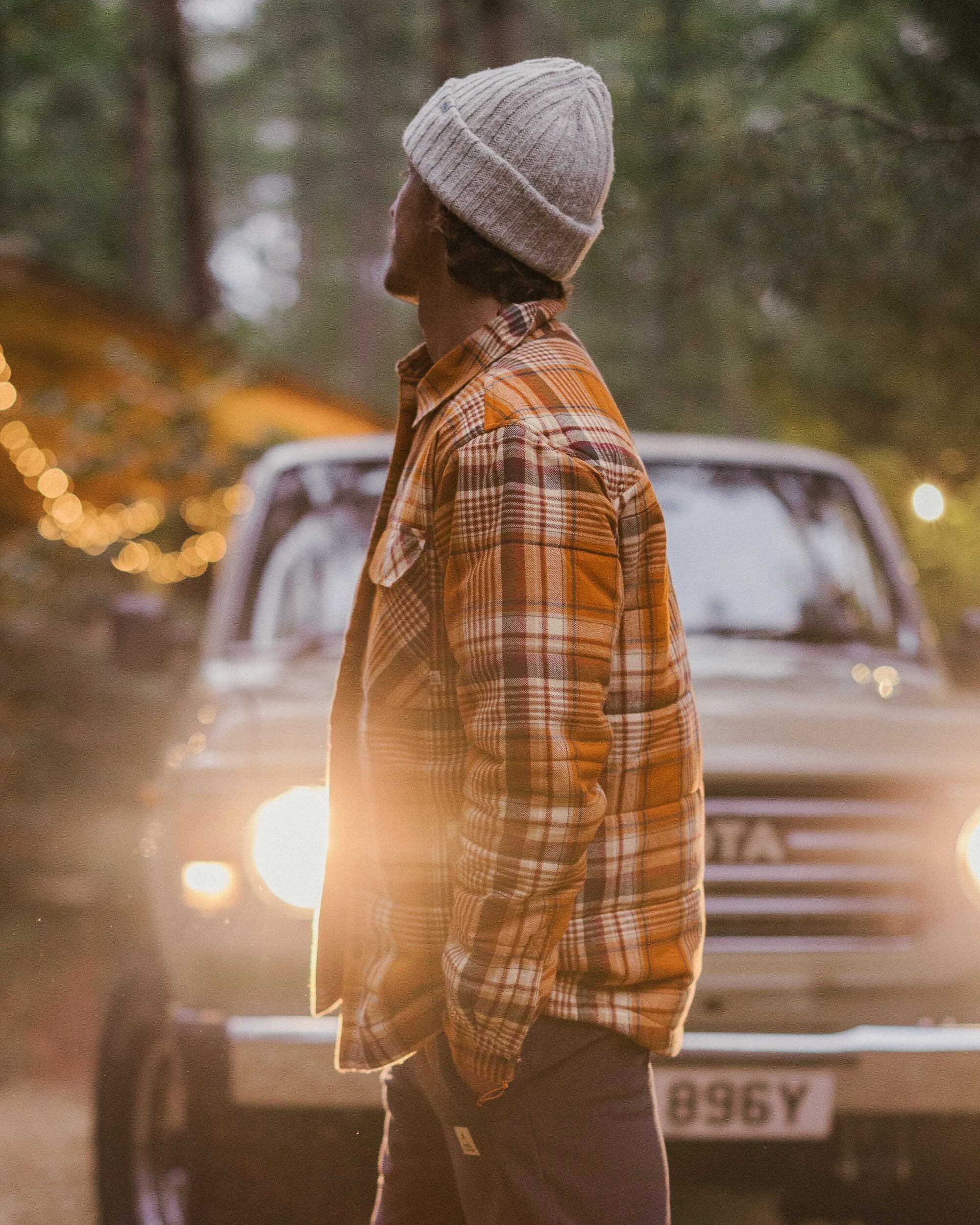 Taranaki Quilted Overshirt - Retro Orange Check - Lifestyle