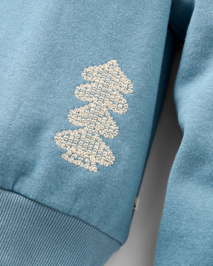 Slower Rhythms Embroidered Women's Organic Cotton Sweatshirt - Stormy Blue - Flatlay