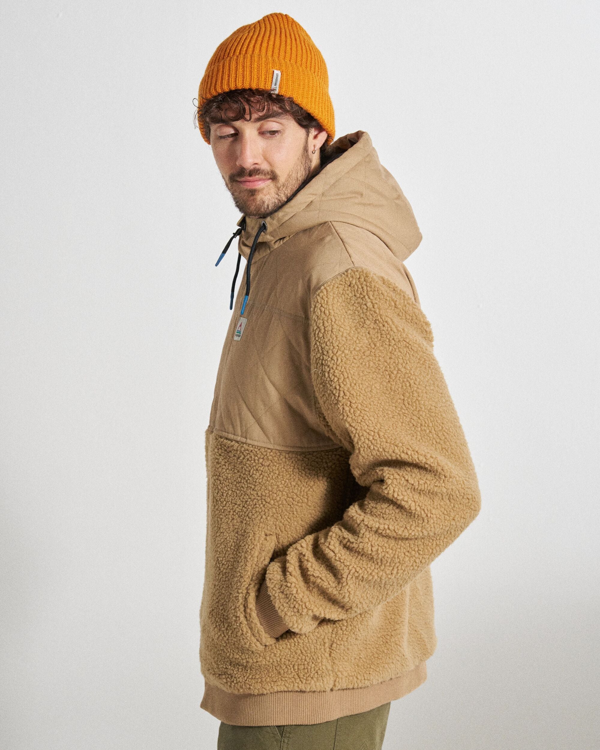 Adventure Recycled Deep-Pile Sherpa Fleece - Biscuit - Studio Model