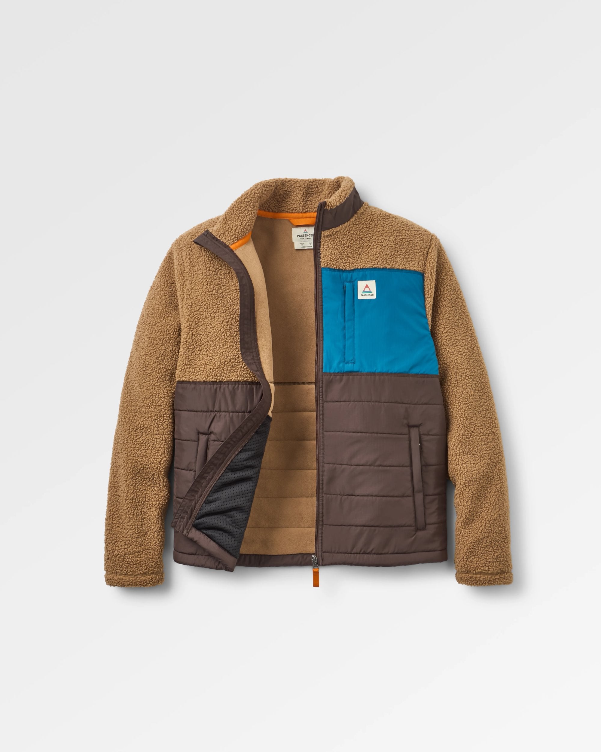 Born Explorer Recycled Polar-Lined Sherpa Fleece - Caramel/Espresso - Flatlay