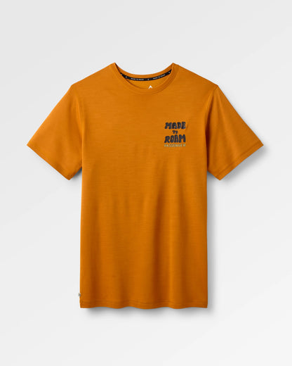 Camp Lost Lightweight Merino Blend T-Shirt - Retro Orange - Flatlay