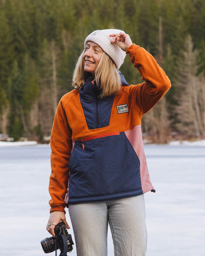 Alexander Recycled Hooded Polar Fleece - Dark Denim/Sunset Orange - Lifestyle