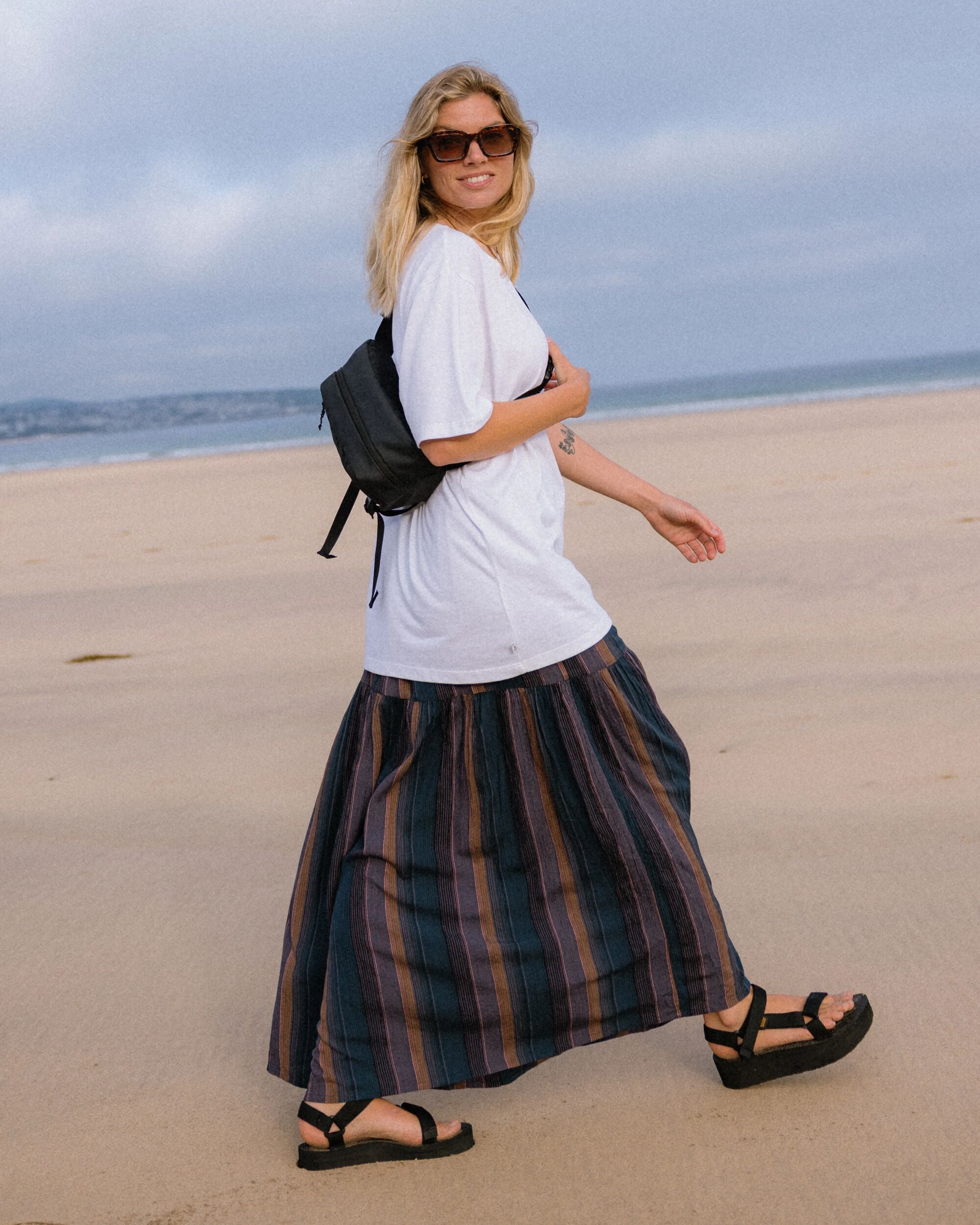 Zephyr Woven Maxi Skirt - Dark Denim Multi Stripe - Lifestyle