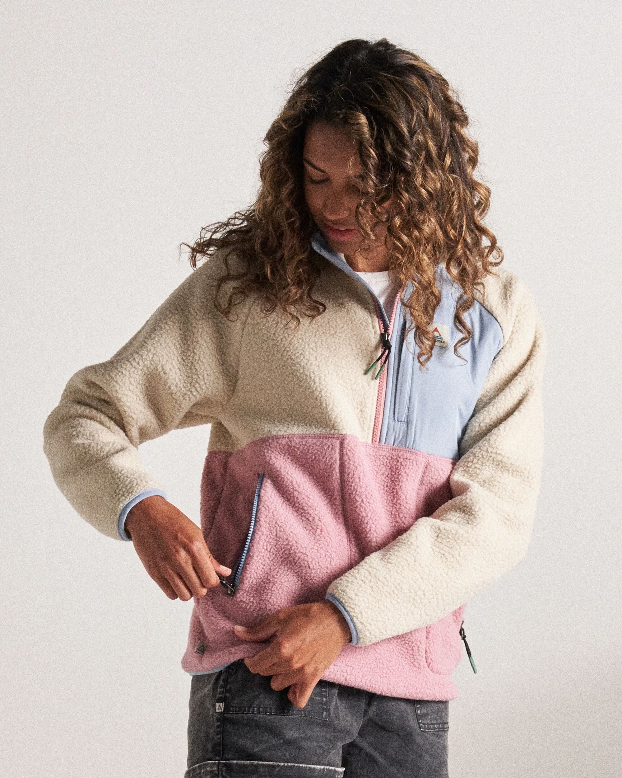 Home Recycled Sherpa Fleece - Oatmeal/Pink haze - Studio Model
