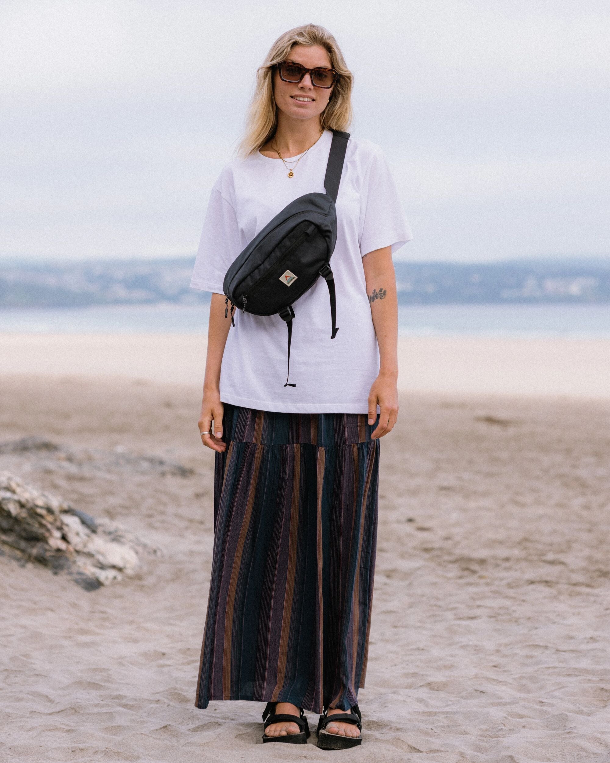 Zephyr Woven Maxi Skirt - Dark Denim Multi Stripe - Lifestyle