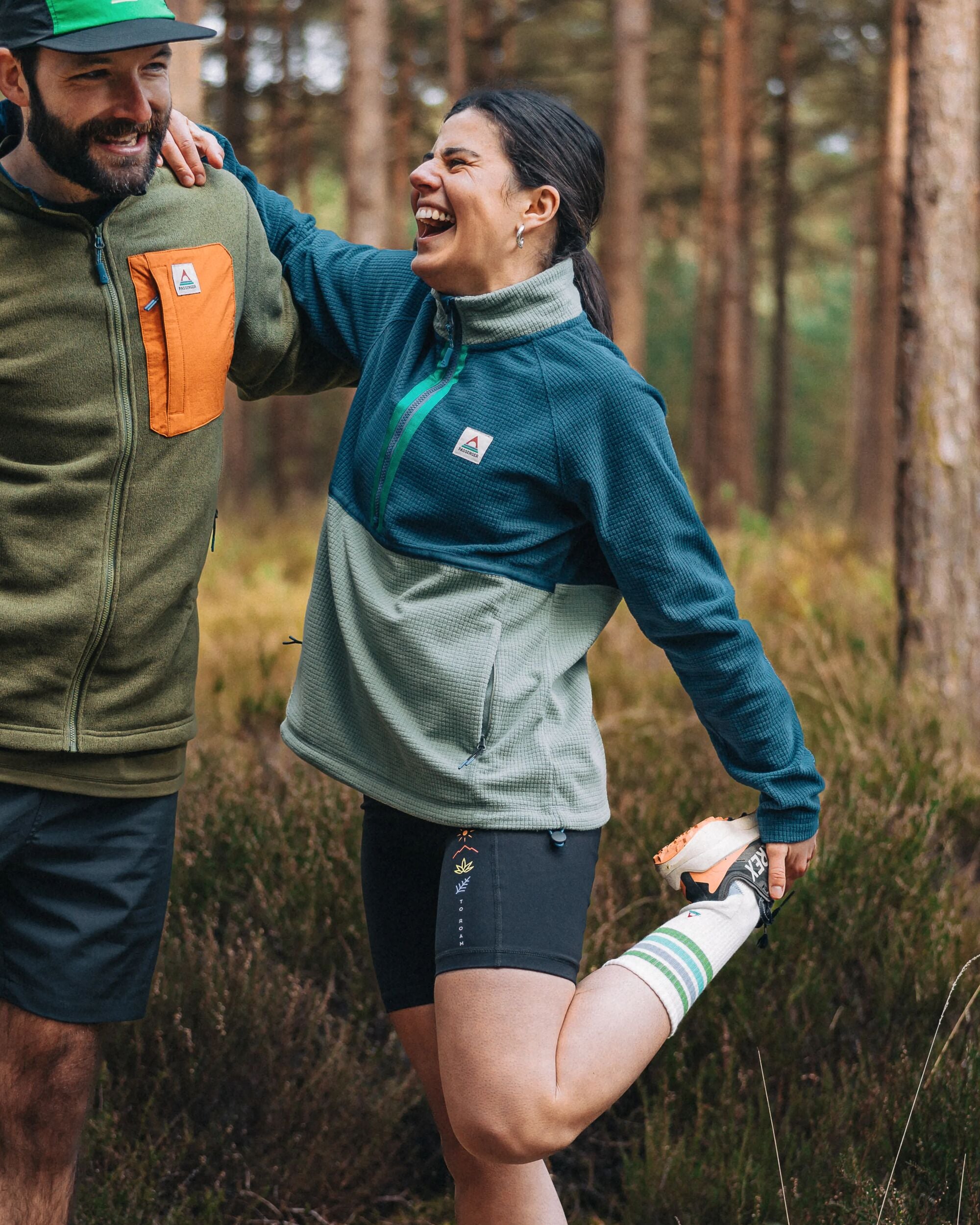 Off Trail Recycled Grid Polar Fleece - Pistachio/Dark Denim - Lifestyle