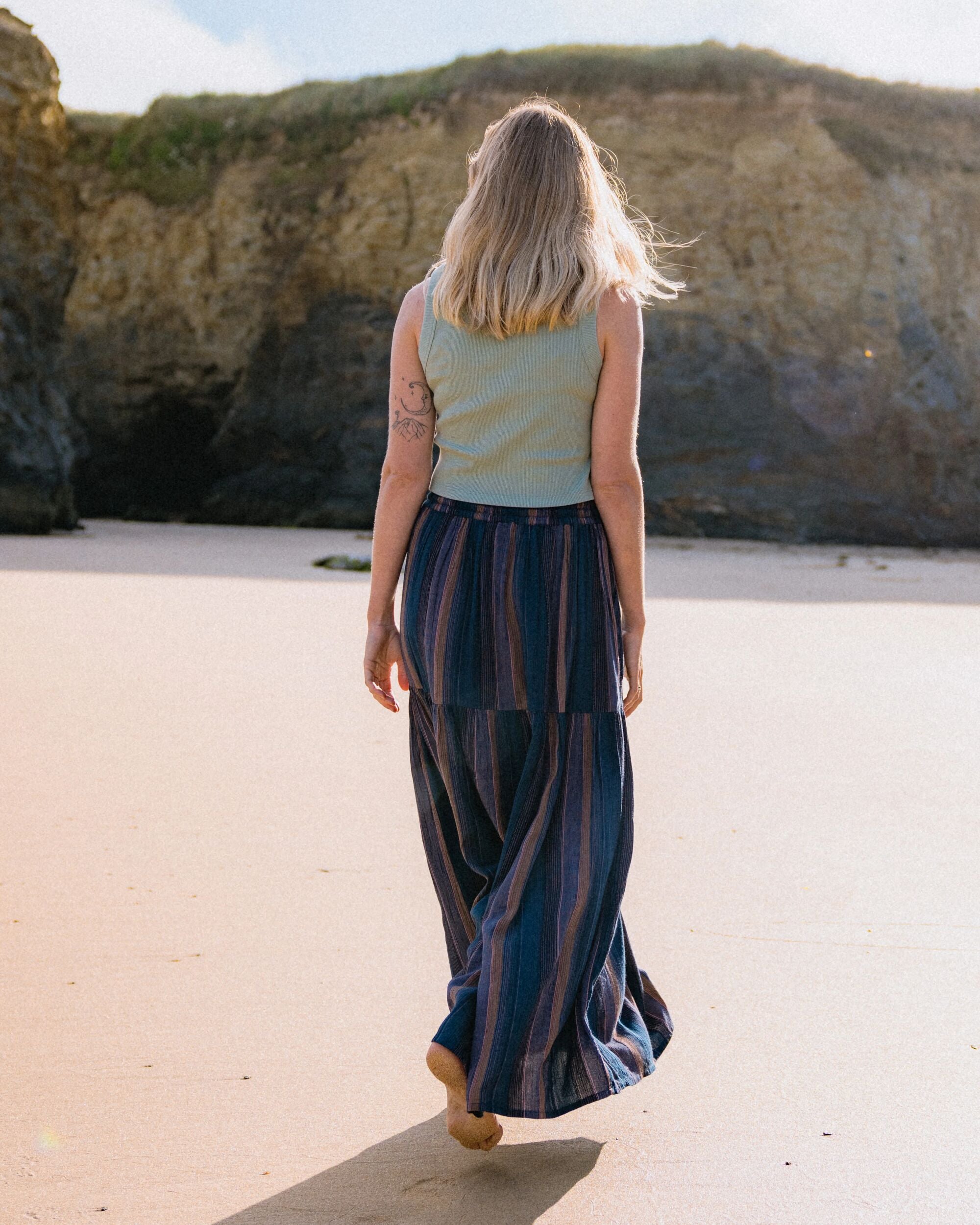 Zephyr Woven Maxi Skirt - Dark Denim Multi Stripe - Lifestyle