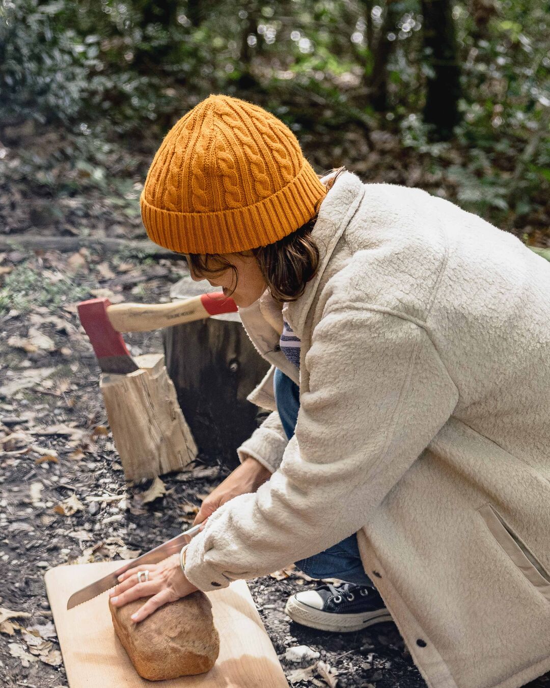 Womens_Fireside Recycled Cable Knit Beanie - Sunrise Orange - Lifestyle